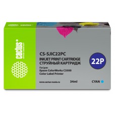 Картридж струйный Cactus CS-SJIC22PC C33S020602 голубой (34мл) для Epson ColorWorks C3500