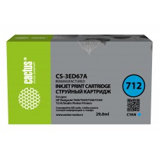 Картридж струйный Cactus CS-3ED67A 712 голубой (29мл) для HP DJ T230/T630/T650