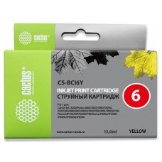 Картридж струйный Cactus CS-BCI6Y желтый (12мл) для Canon S800/S820/S900/S9000/i550/i560/i860/i865/i905D/i950S/i960x/i965/i990/i9100/i9950/JX500/MP750/MP760/iP600D/iP3000/iP600D/iP8500/BJC-8200