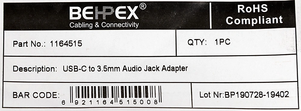 Переходник Jack 3.5 (f)-USB Type-C (m) 0.05м белый