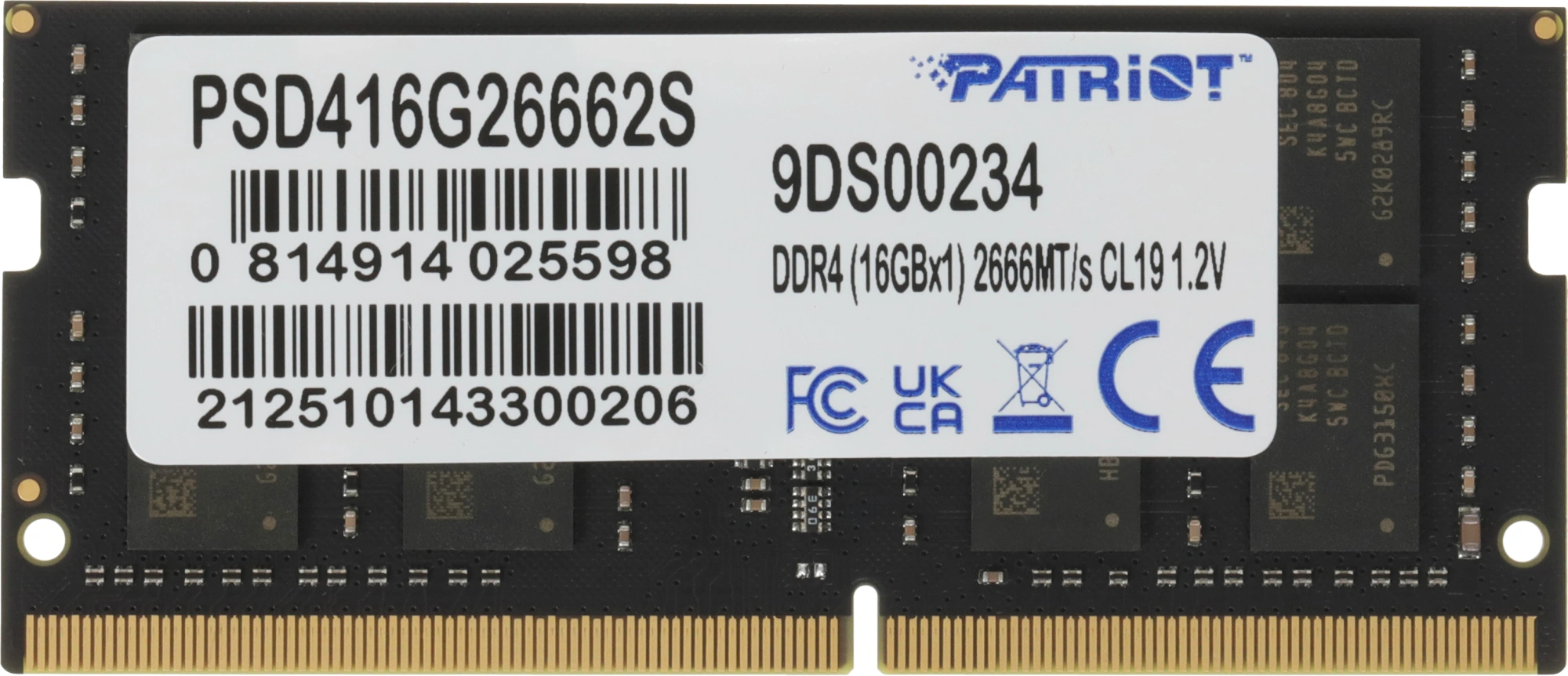 Память DDR4 16Gb 2666MHz Patriot PSD416G26662S Signature RTL PC4-21300 CL19 SO-DIMM 260-pin 1.2В dual rank Ret