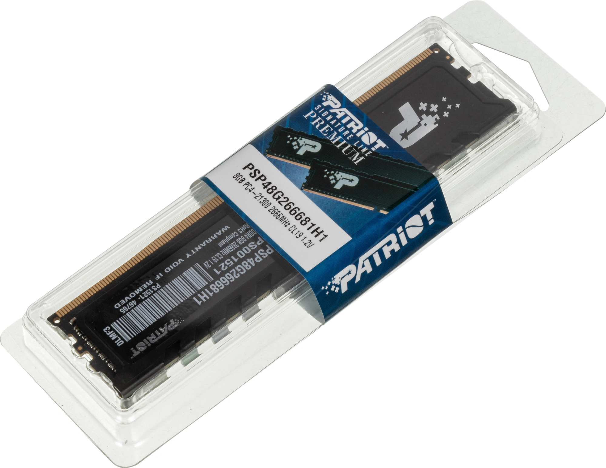 Память DDR4 8Gb 2666MHz Patriot PSP48G266681H1 Signature RTL PC4-21300 CL19 DIMM 288-pin 1.2В single rank с радиатором Ret