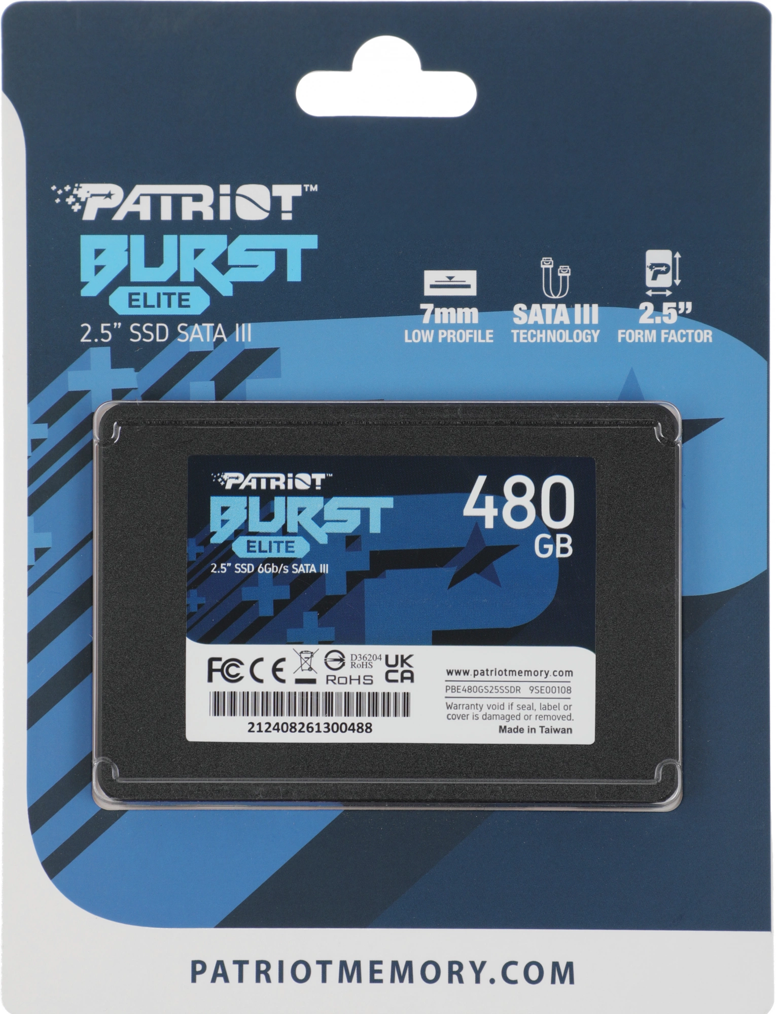Накопитель SSD Patriot SATA-III 480GB PBE480GS25SSDR Burst Elite 2.5
