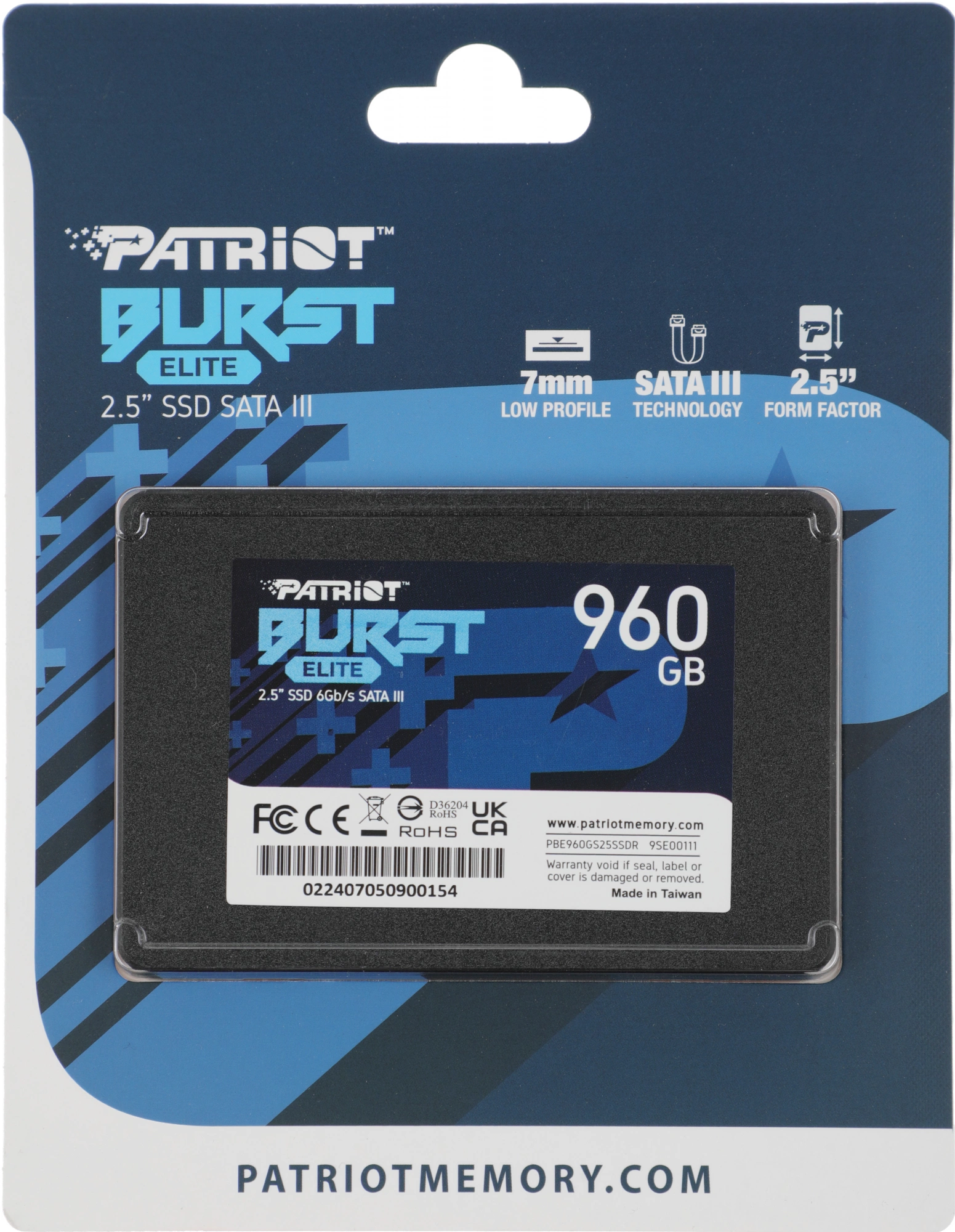 Накопитель SSD Patriot SATA-III 960GB PBE960GS25SSDR Burst Elite 2.5