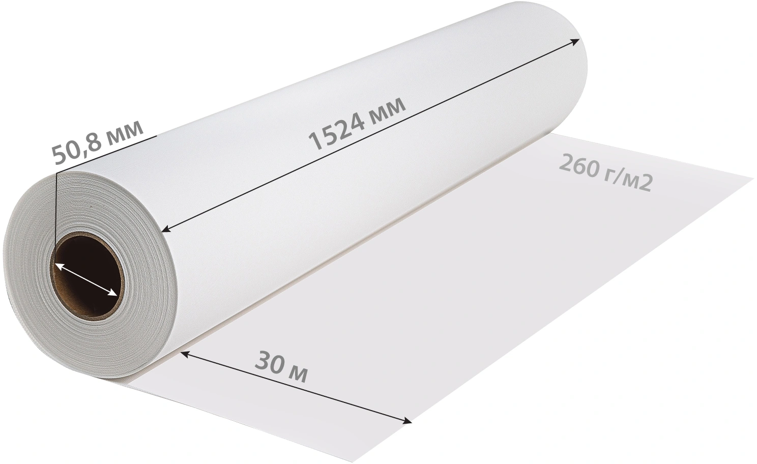 Холст Cactus CS-MC260-152430 A0+ 1524мм-30м/260г/м2/белый матовое синтетика для струйной печати втулка:50.8мм (2