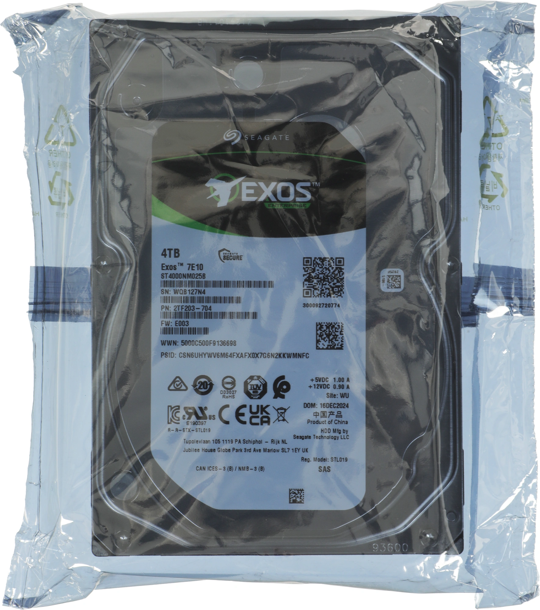 Жесткий диск Seagate SAS 3.0 4TB ST4000NM025B Server Exos 7E10 (7200rpm) 256Mb 3.5