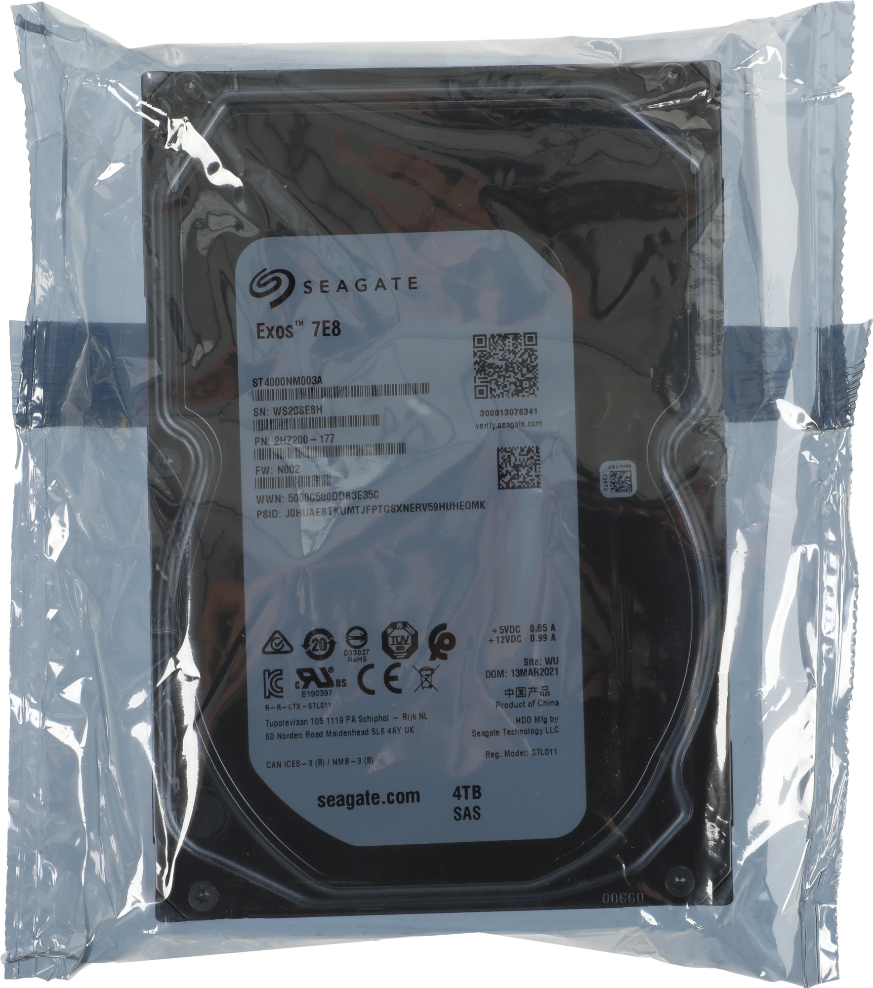 Жесткий диск Seagate SAS 3.0 4TB ST4000NM003A Server Exos 7E8 512N (7200rpm) 256Mb 3.5