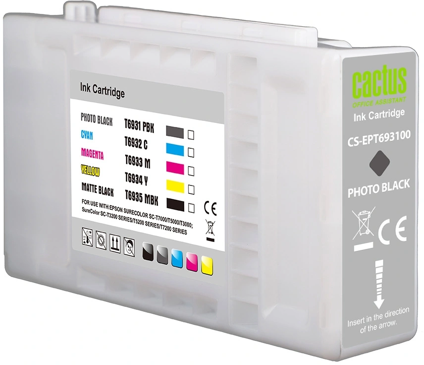 Картридж струйный Cactus CS-EPT693100 T6931 черный (350мл) для Epson SureColor SC-T3000/T3070/T3200/T5000/5200