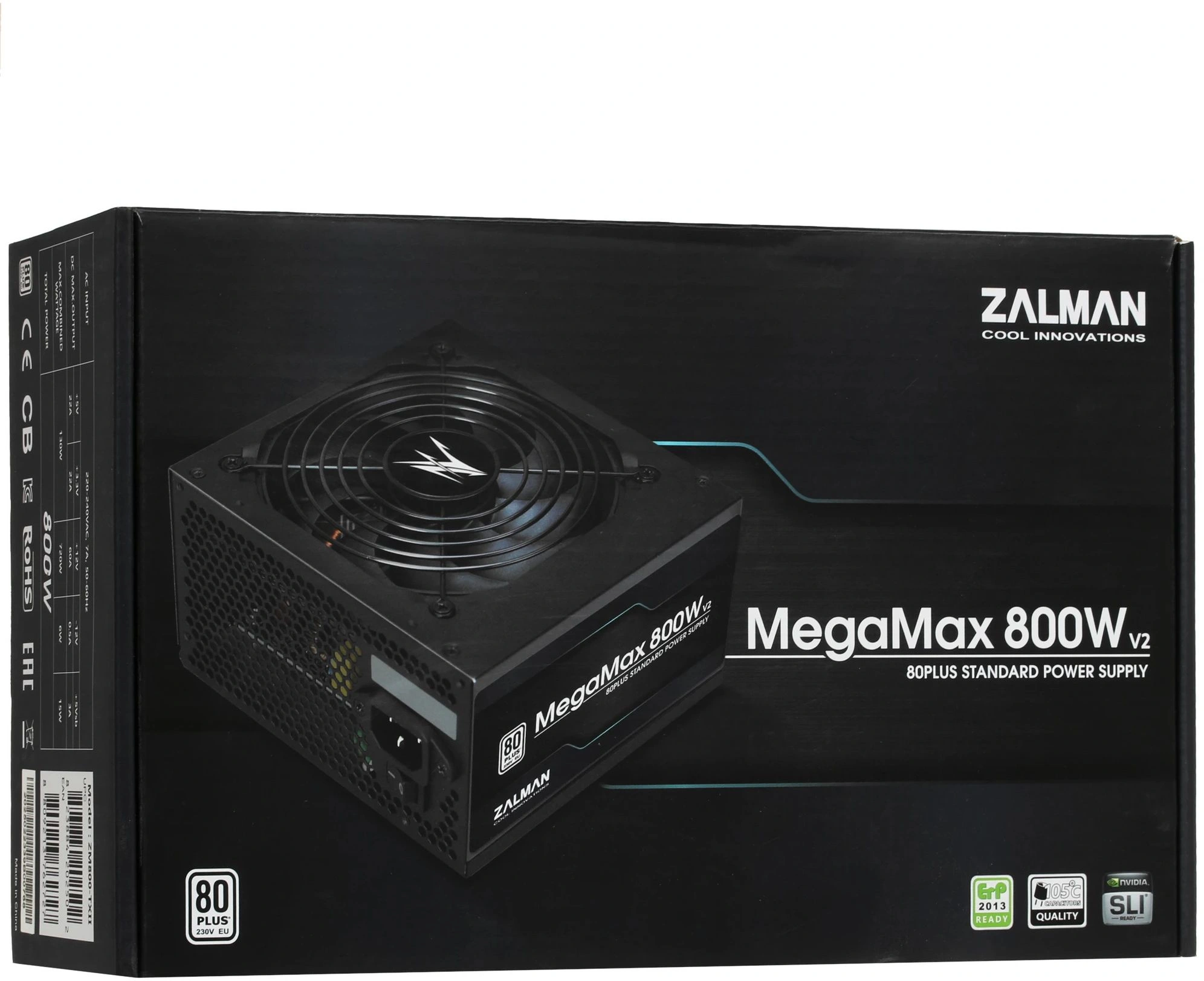 Блок питания Zalman ATX 800W ZM800-TXII V2 80+ (20+4pin) APFC 120mm fan 8xSATA RTL
