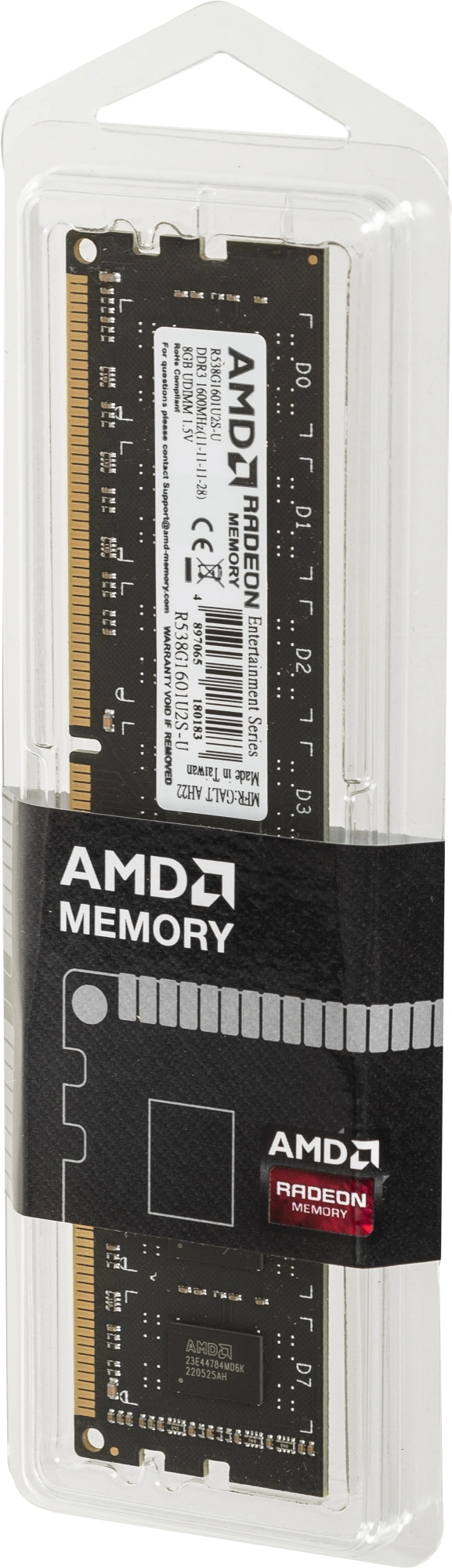 Память DDR3 8GB 1600MHz AMD R538G1601U2S-U RTL PC3-12800 CL11 DIMM 240-pin 1.5В single rank Ret