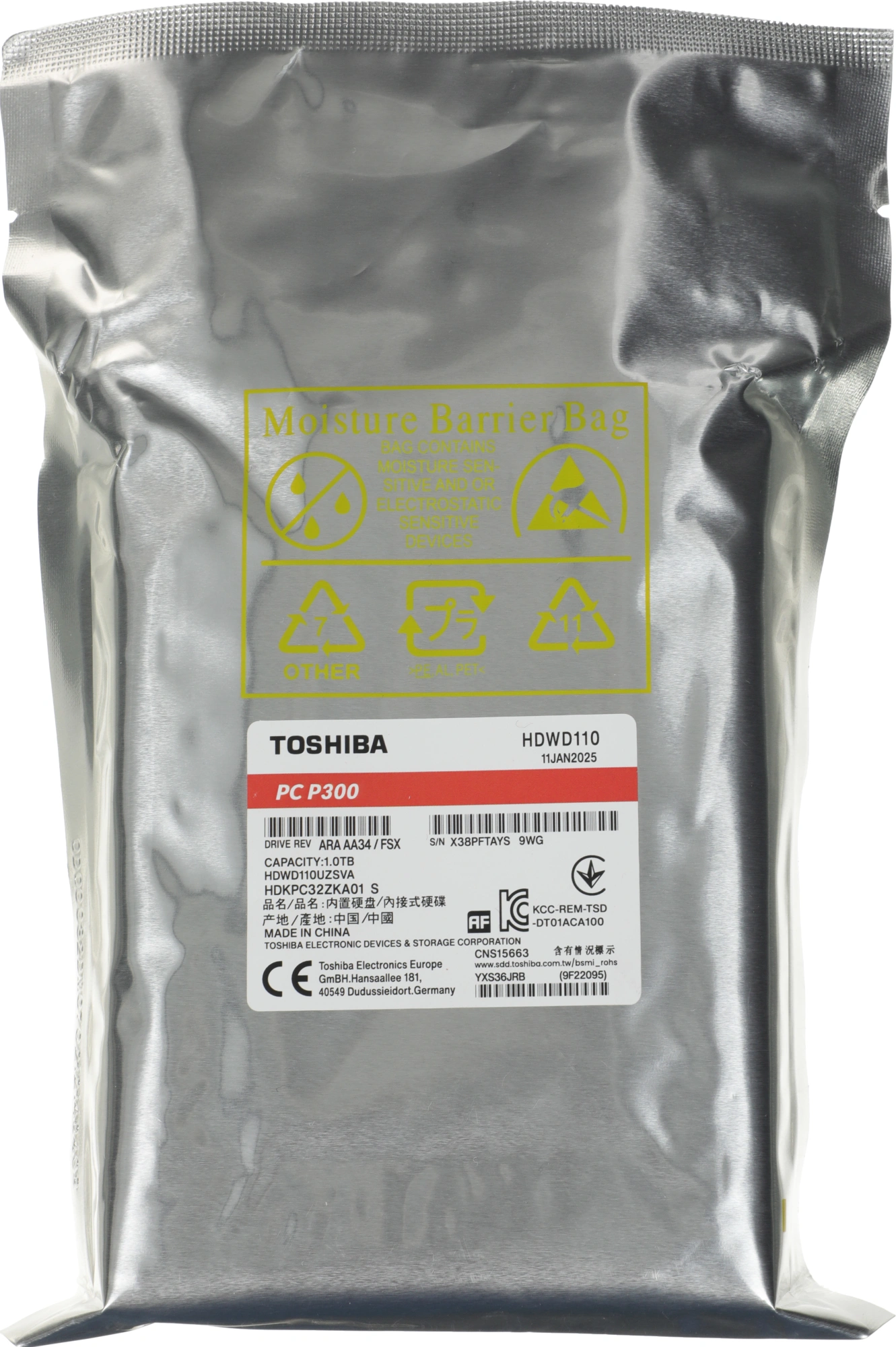Жесткий диск Toshiba SATA-III 1TB HDWD110UZSVA Desktop P300 4KN (7200rpm) 64Mb 3.5