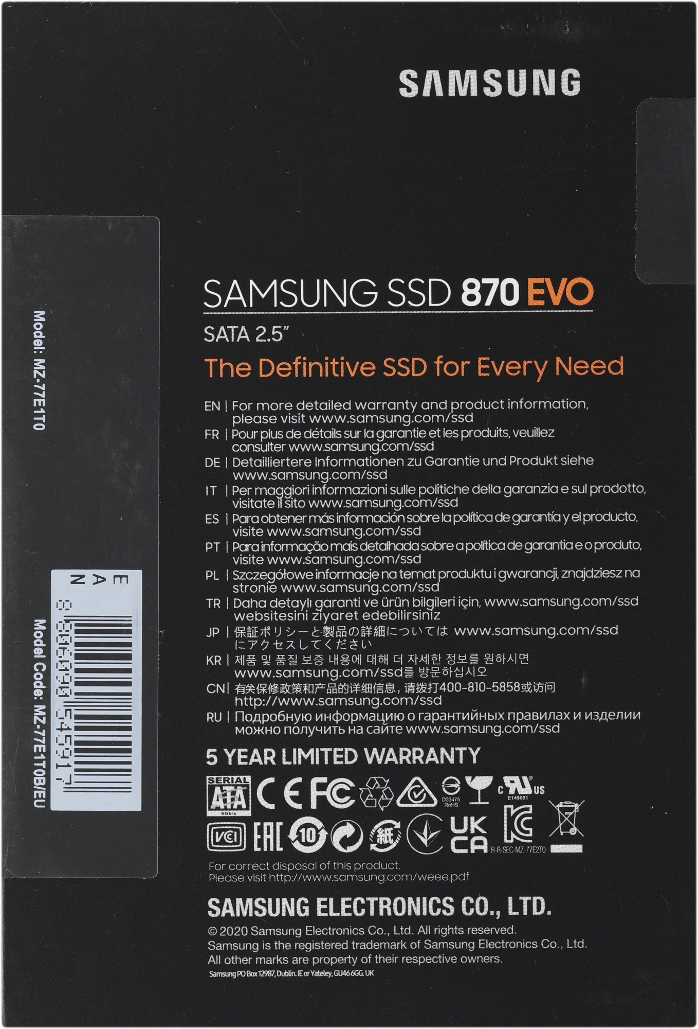Накопитель SSD Samsung SATA-III 1TB MZ-77E1T0B/EU 870 EVO 2.5
