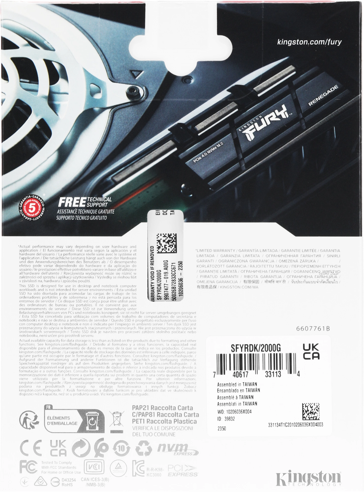 Накопитель SSD Kingston PCIe 4.0 x4 2000GB SFYRDK/2000G Fury Renegade M.2 2280