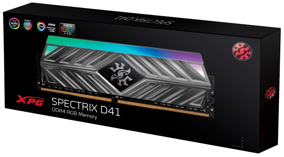 Память DDR4 8GB 3200MHz A-Data AX4U32008G16A-ST41 XPG Spectrix D41 RGB RTL Gaming PC4-25600 CL16 DIMM 288-pin 1.35В с радиатором Ret