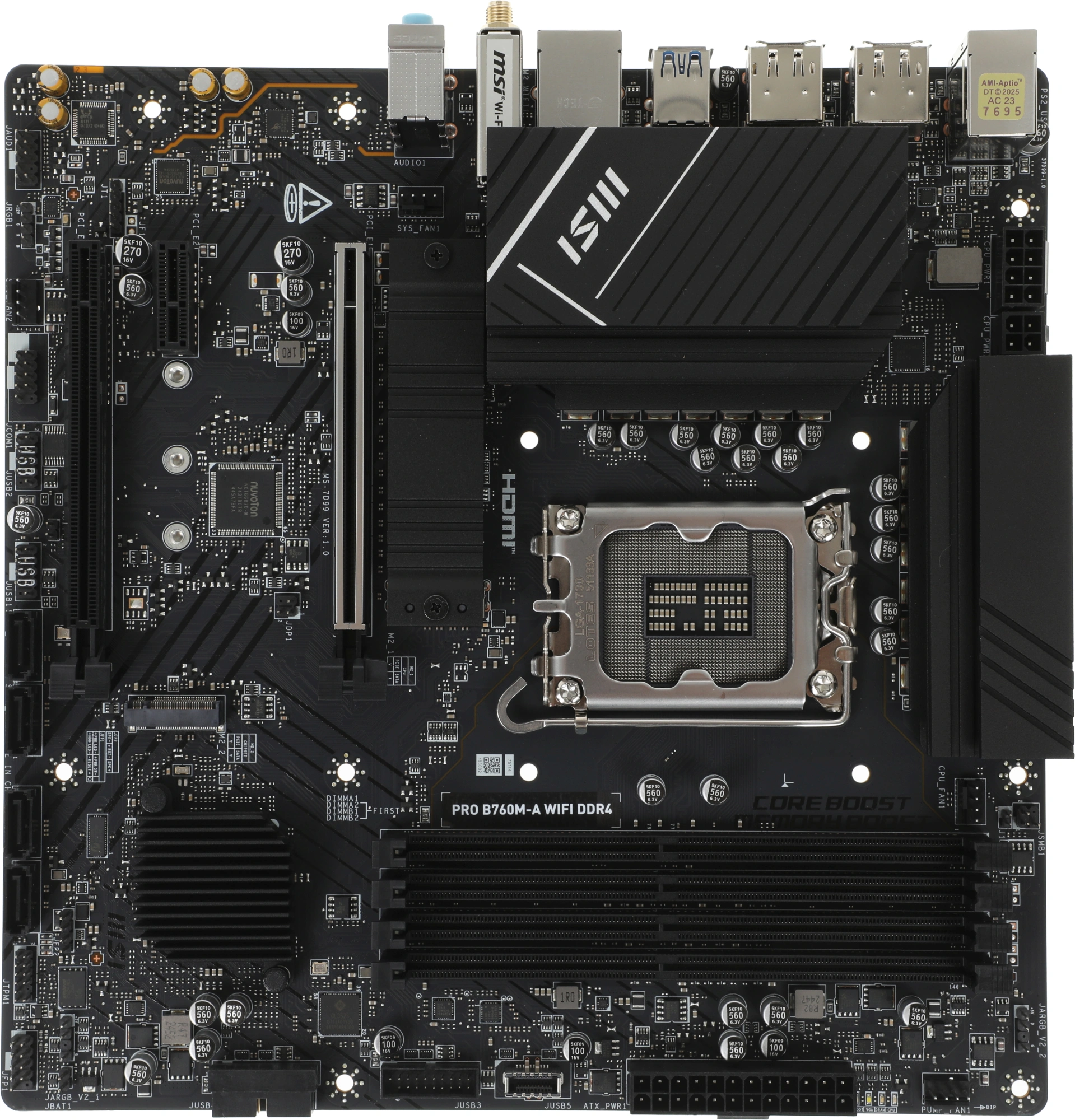 Материнская плата MSI PRO B760M-A WIFI DDR4 Soc-1700 Intel B760 4xDDR4 mATX AC`97 8ch(7.1) 2.5Gg+HDMI+DP