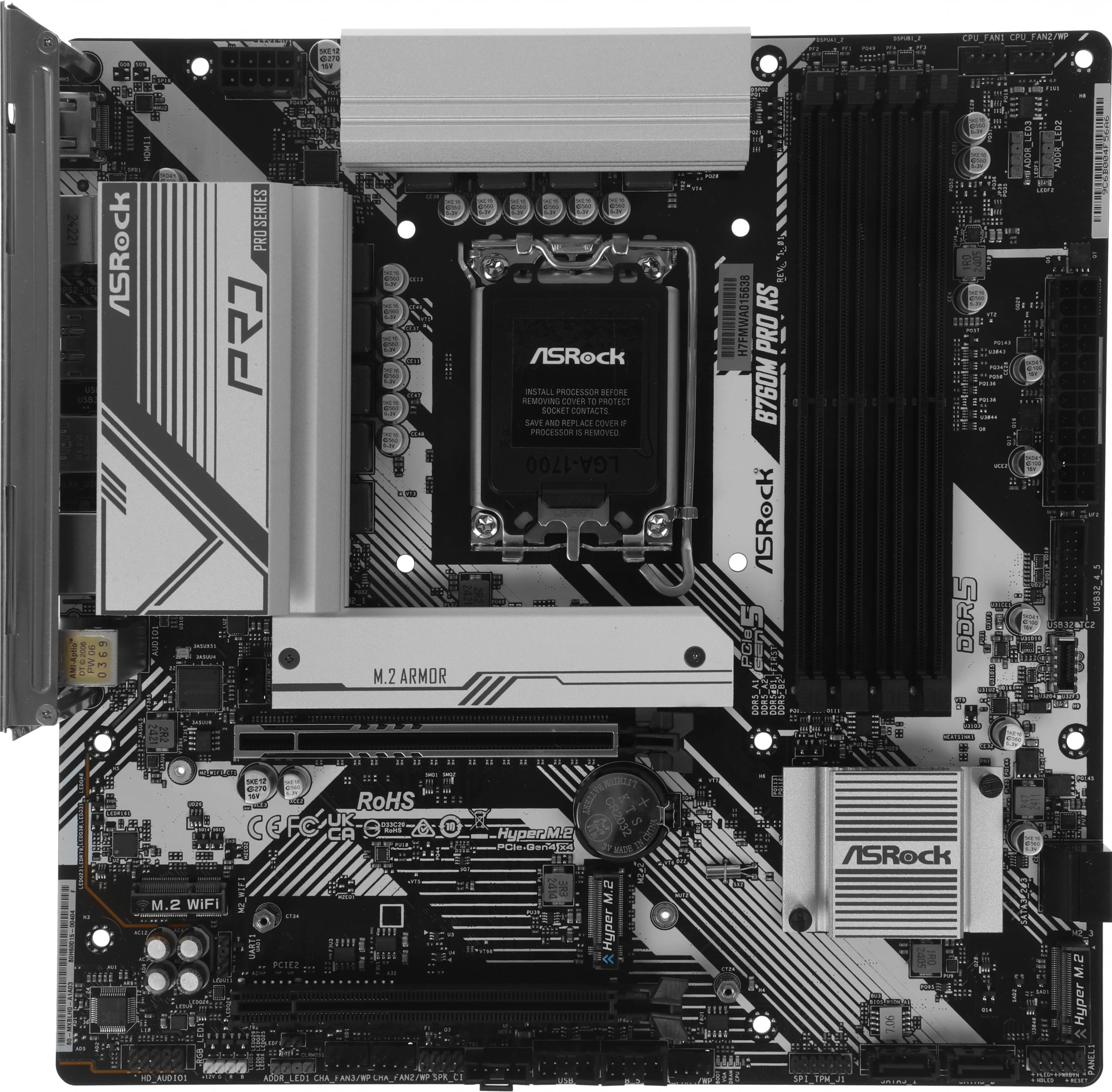Материнская плата Asrock B760M PRO RS Soc-1700 Intel B760 4xDDR5 mATX AC`97 8ch(7.1) 2.5Gg RAID+HDMI+DP