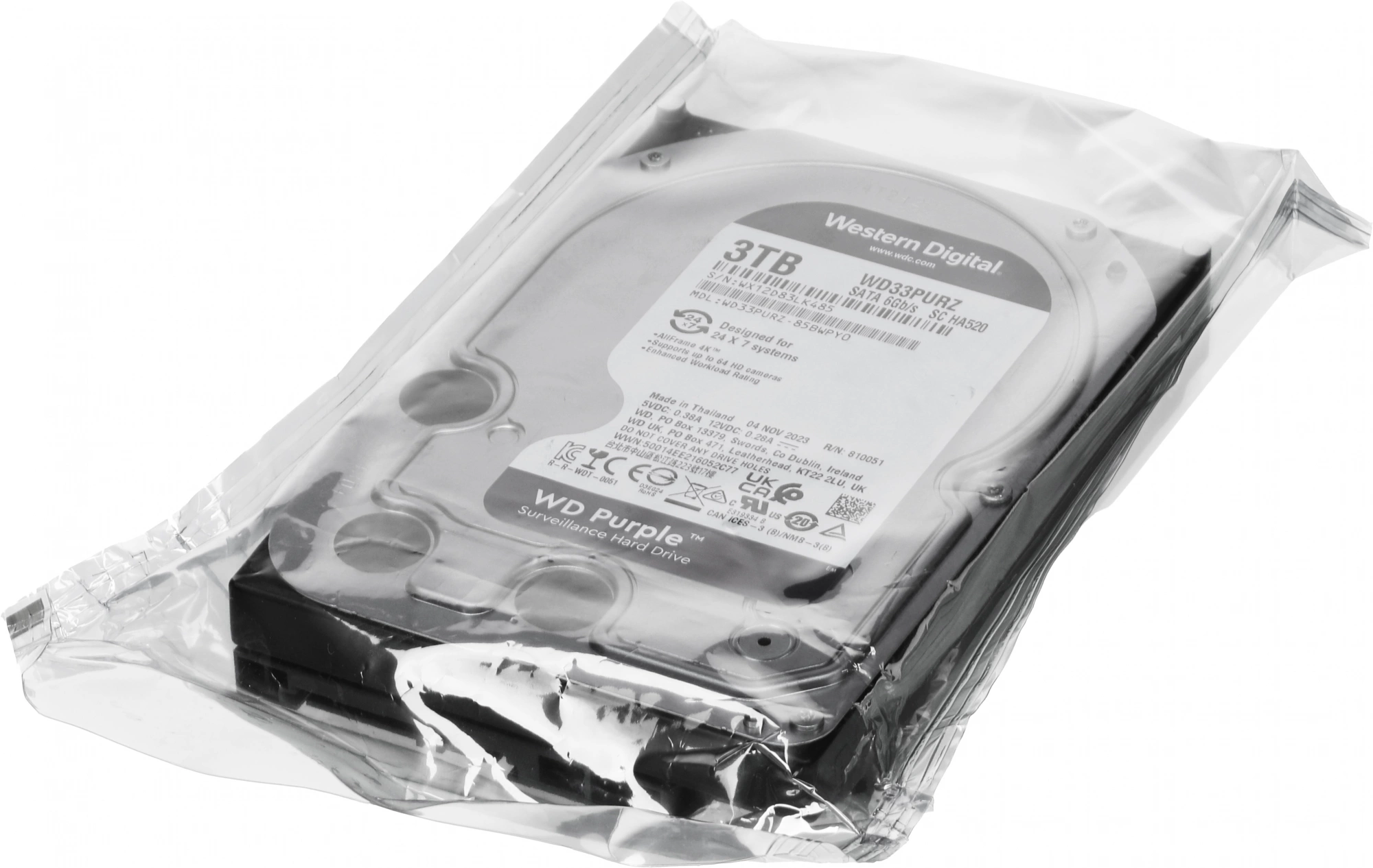 Жесткий диск WD SATA-III 3TB WD33PURZ Surveillance Purple (5400rpm) 256Mb 3.5
