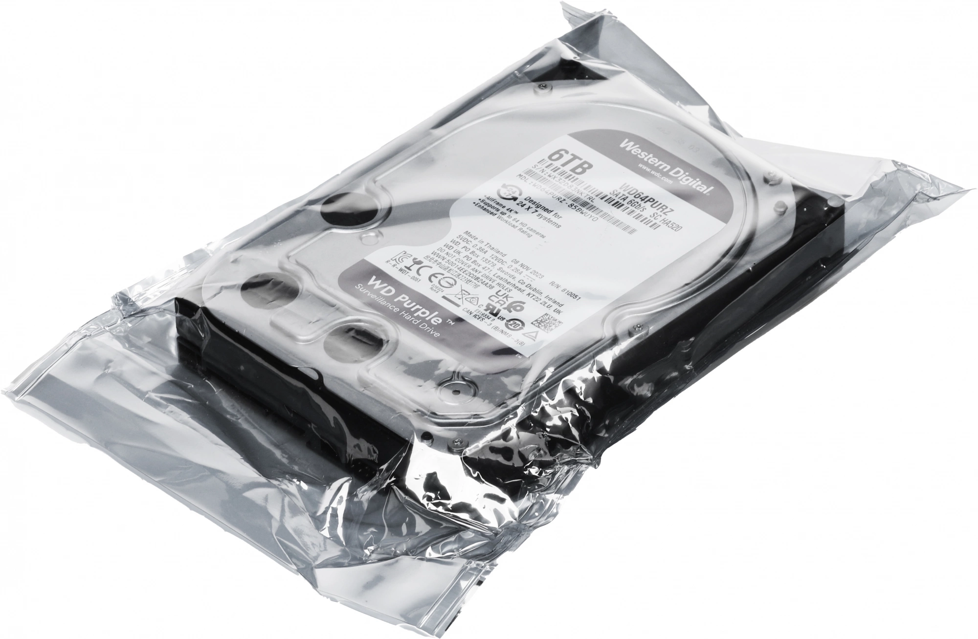 Жесткий диск WD SATA-III 6TB WD64PURZ Surveillance Purple (5400rpm) 256Mb 3.5