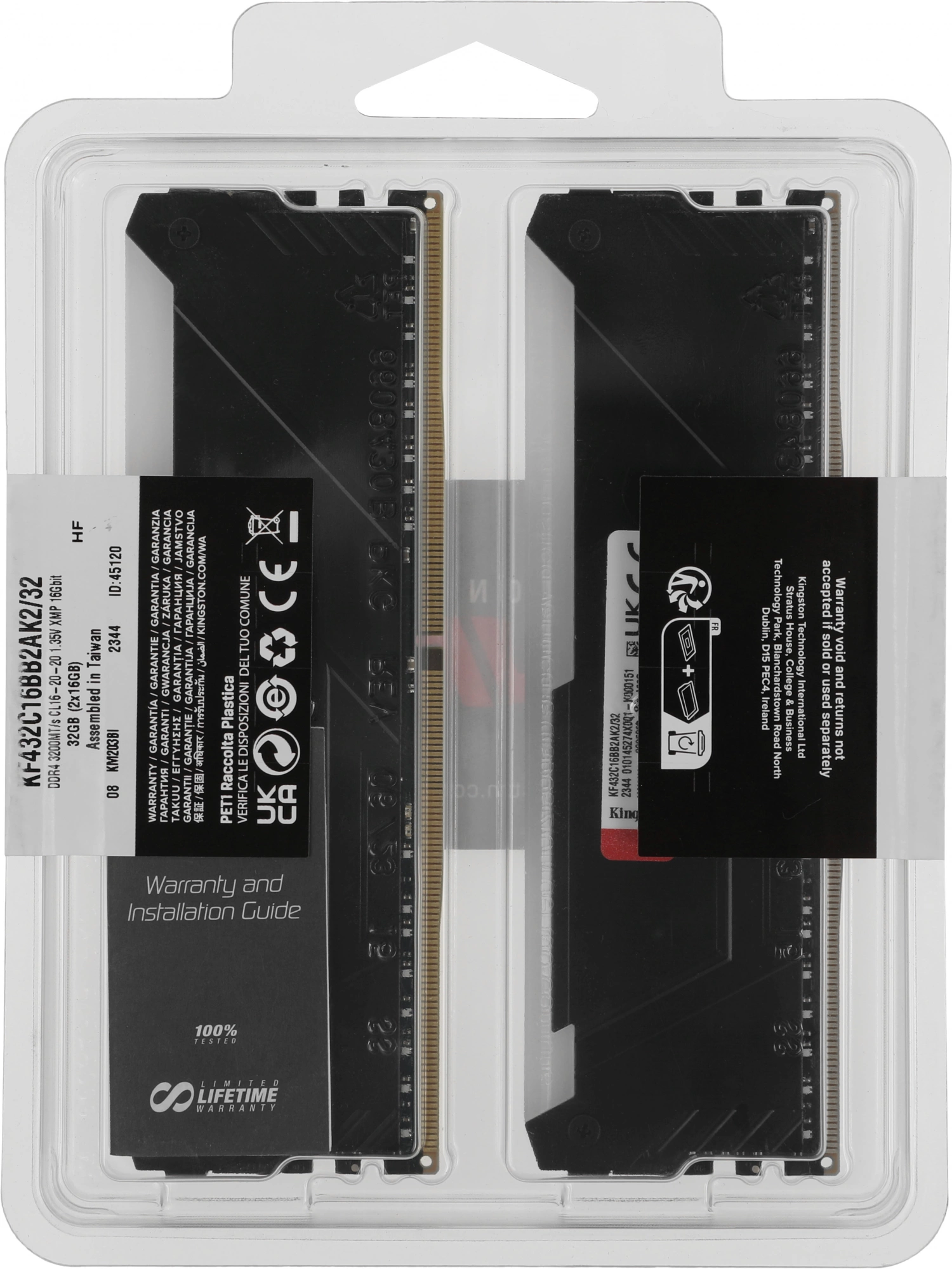 Память DDR4 2x16GB 3200MHz Kingston KF432C16BB2AK2/32 Fury Beast RGB RTL Gaming PC4-25600 CL16 DIMM 288-pin 1.35В kit single rank с радиатором Ret
