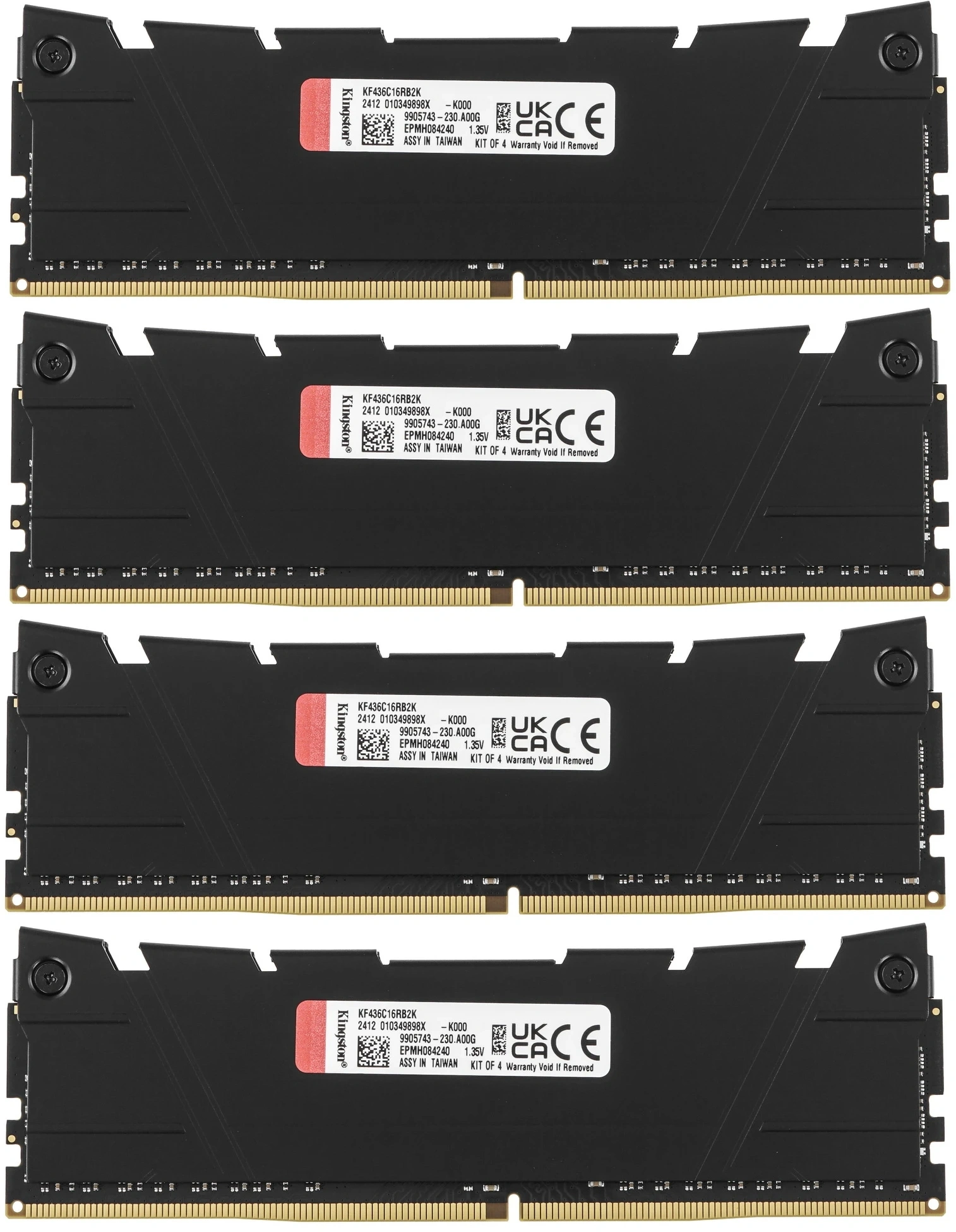 Память DDR4 4x8GB 3600MHz Kingston KF436C16RB2K4/32 Fury Renegade Black RTL Gaming PC4-28800 CL16 DIMM 288-pin 1.35В kit single rank с радиатором Ret