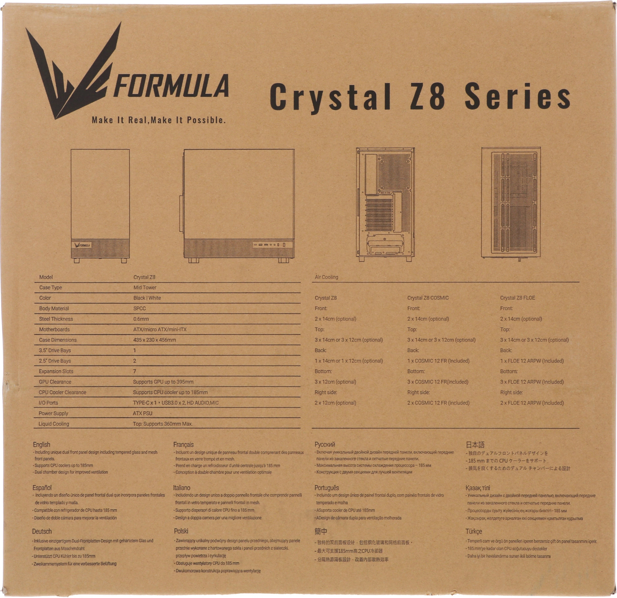 Корпус Formula Crystal Z8 FLOE черный без БП ATX 3x120mm 5x140mm 1xUSB2.0 1xUSB3.0 1xUSB3.1 audio bott PSU
