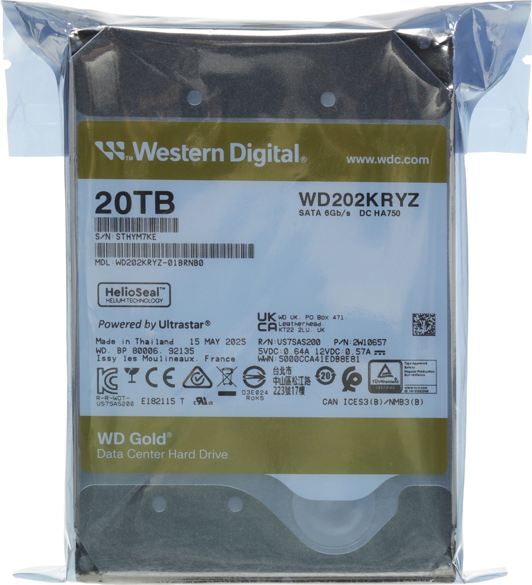 Жесткий диск WD SATA-III 20TB WD202KRYZ Server Gold 512E (7200rpm) 512Mb 3.5