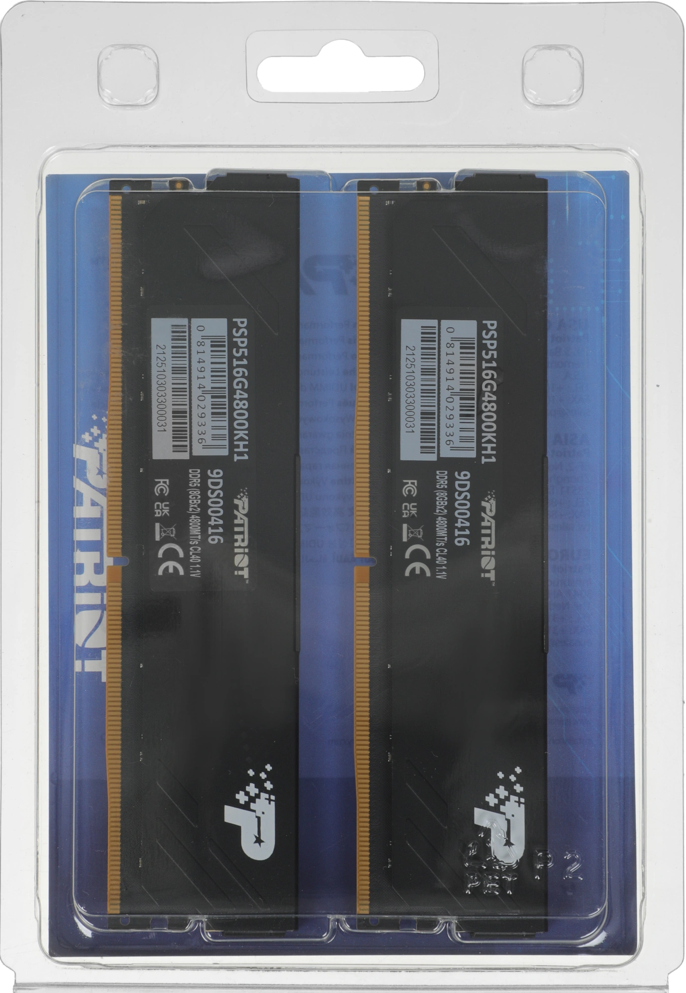 Память DDR5 2x8GB 4800MHz Patriot PSP516G4800KH1 Signature Premium RTL PC5-38400 CL40 DIMM 288-pin 1.1В kit single rank с радиатором Ret