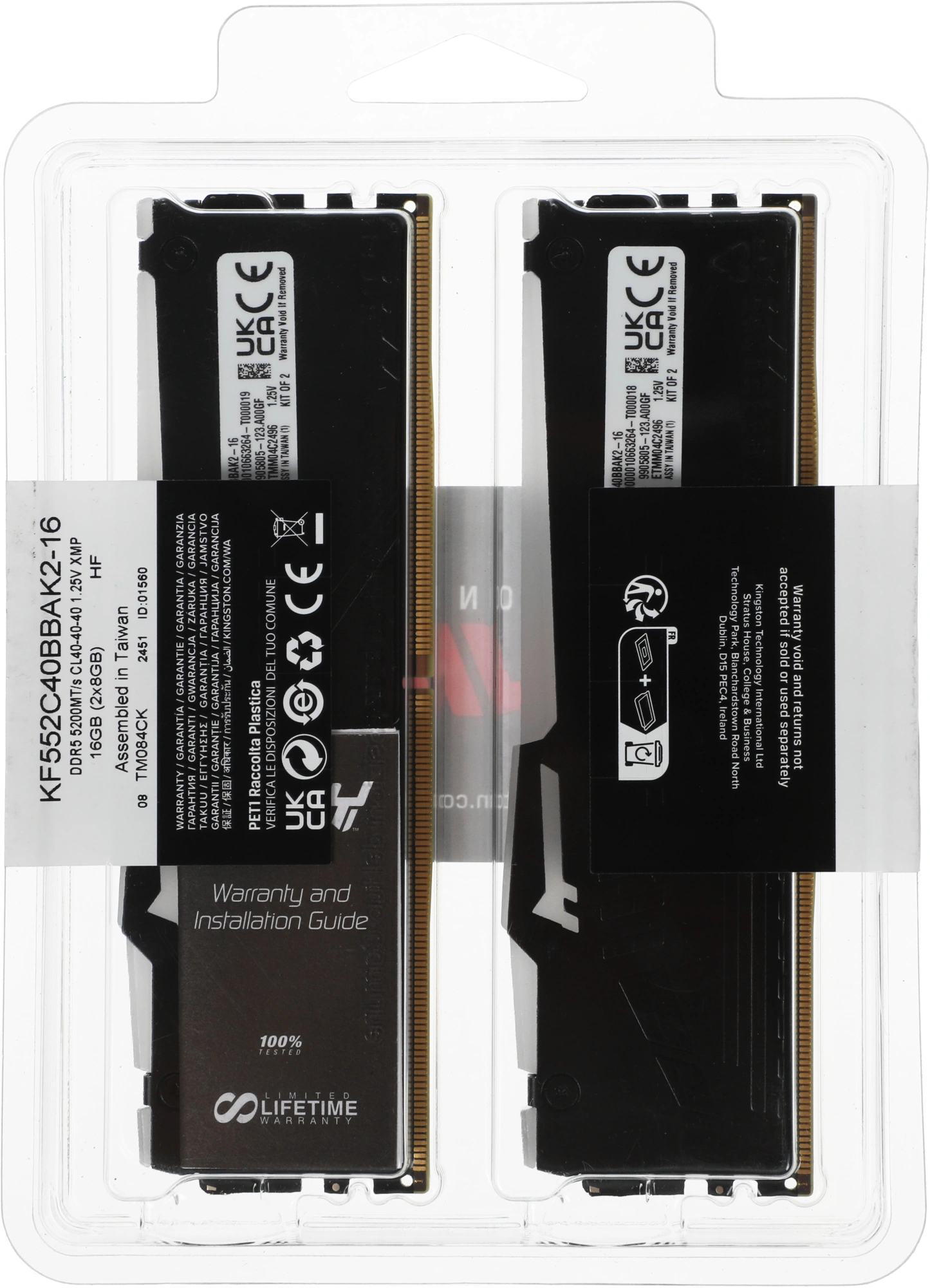 Память DDR5 2x8GB 5200MHz Kingston KF552C40BBAK2-16 Fury Beast Black RGB RTL PC5-41600 CL40 DIMM 288-pin 1.25В kit single rank с радиатором Ret