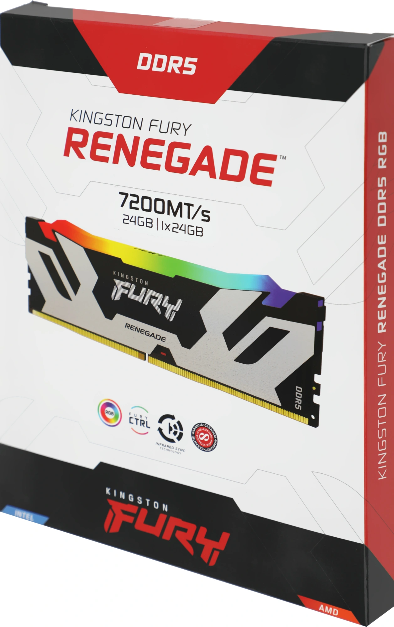 Память DDR5 24GB 7200MHz Kingston KF572C38RSA-24 Fury Renegade Silver/Black RGB RTL Gaming PC5-57600 CL38 DIMM 288-pin 1.45В single rank с радиатором Ret
