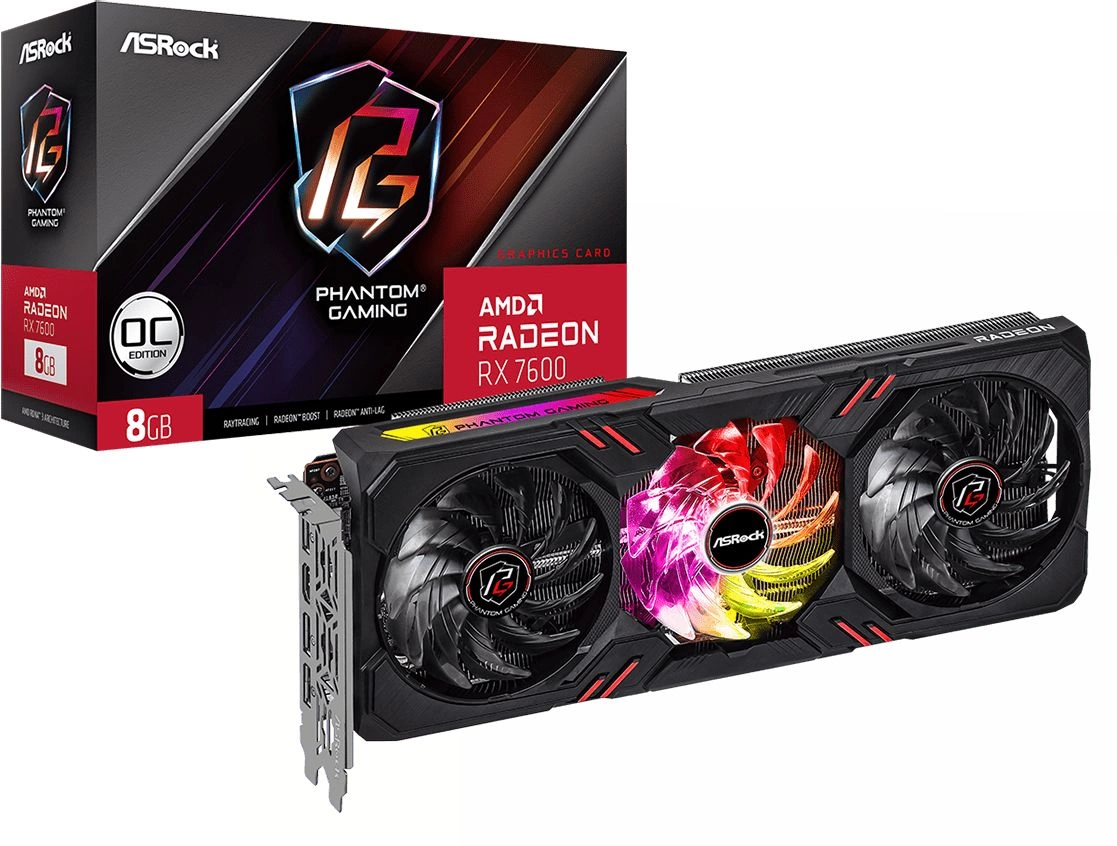 Видеокарта Asrock PCI-E 4.0 RX7600 PG 8GO AMD Radeon RX 7600 8Gb 128bit GDDR6 2355/18000 HDMIx1 DPx3 HDCP Ret