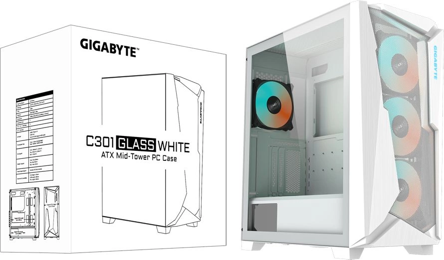 Корпус Gigabyte GB-C301GW белый без БП ATX 3x120mm 5x140mm 2xUSB3.0 audio bott PSU