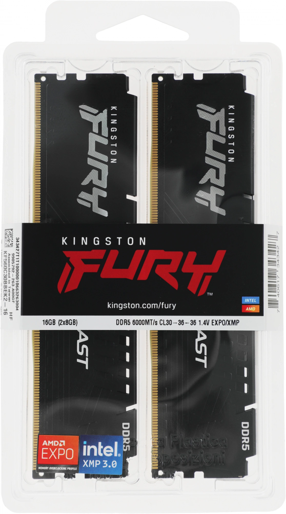 Память DDR5 2x8GB 6000MHz Kingston KF560C30BBEK2-16 Fury Beast Black Expo RTL Gaming PC5-48000 CL30 DIMM 288-pin 1.4В kit single rank с радиатором Ret