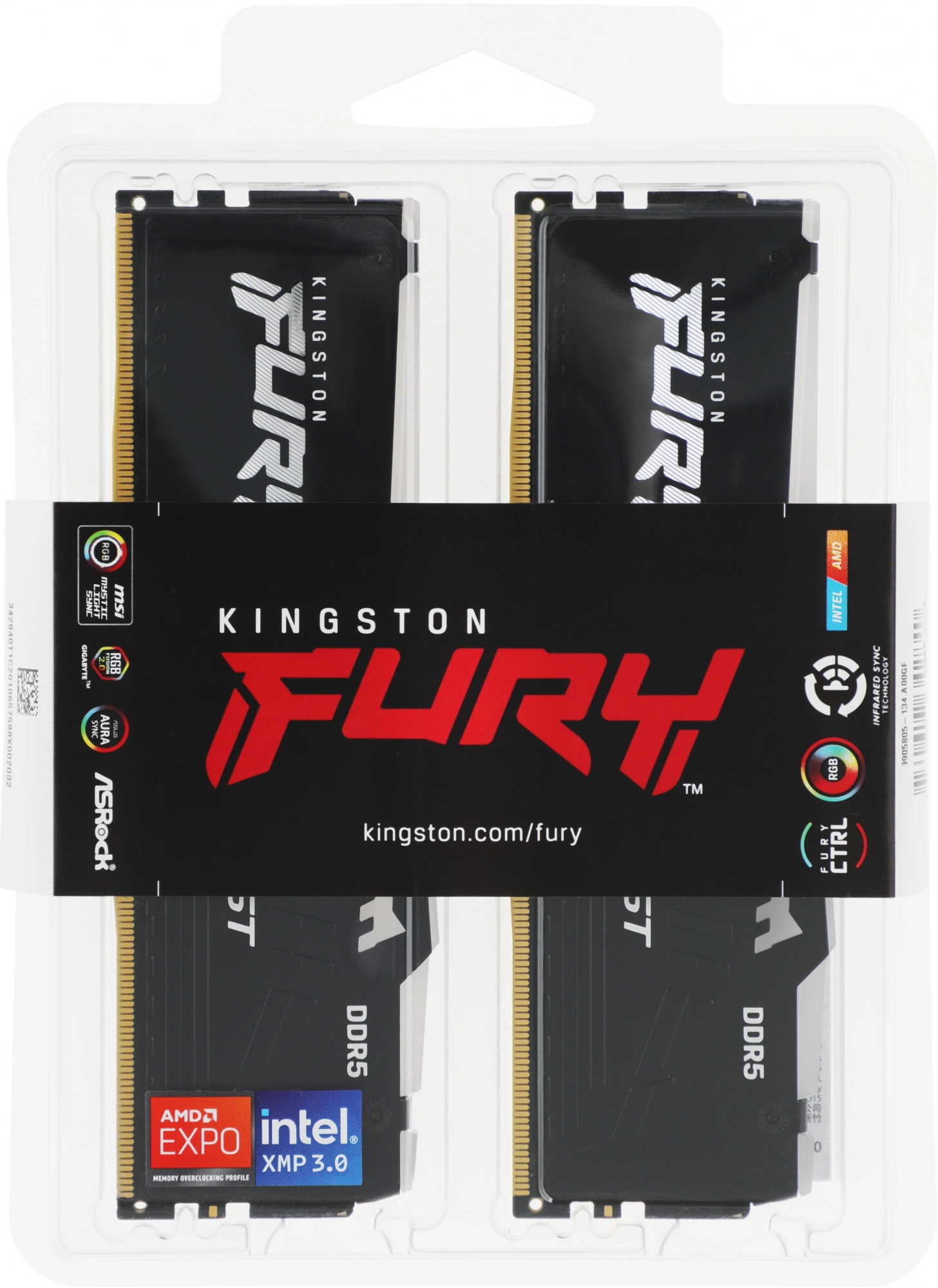 Память DDR5 2x8GB 6000MHz Kingston KF560C30BBEAK2-16 Fury Beast Black Expo RGB RTL Gaming PC5-48000 CL30 DIMM 288-pin 1.4В kit single rank с радиатором Ret