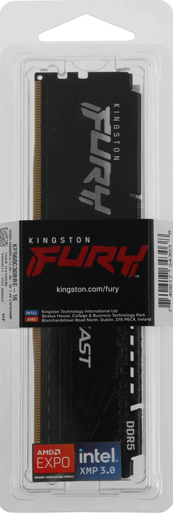 Память DDR5 16GB 6000MHz Kingston KF560C30BBE-16 Fury Beast Black Expo RTL Gaming PC5-48000 CL30 DIMM 288-pin 1.4В kit single rank с радиатором Ret