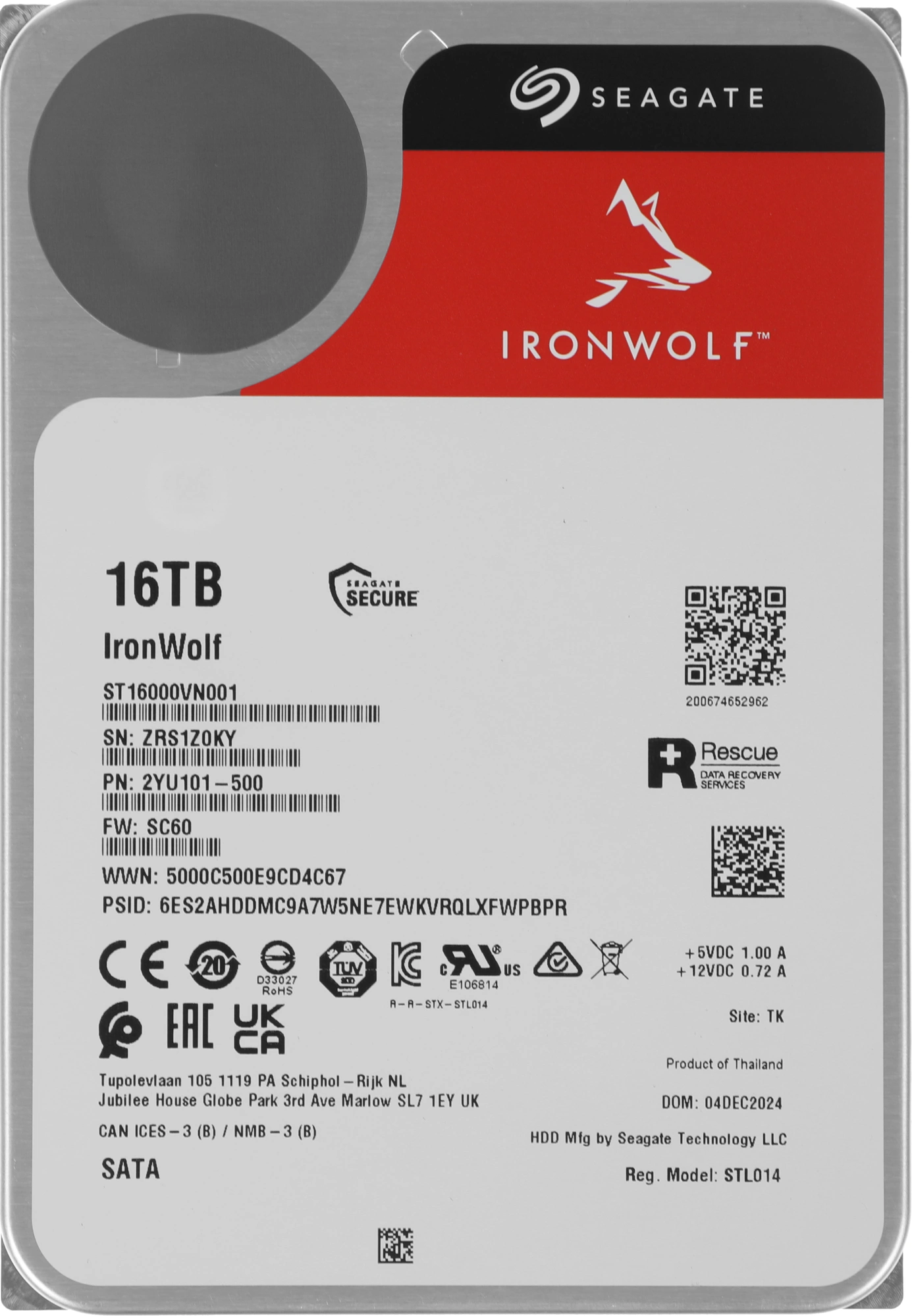 Жесткий диск Seagate SATA-III 16TB ST16000VN001 NAS Ironwolf 512E (7200rpm) 256Mb 3.5