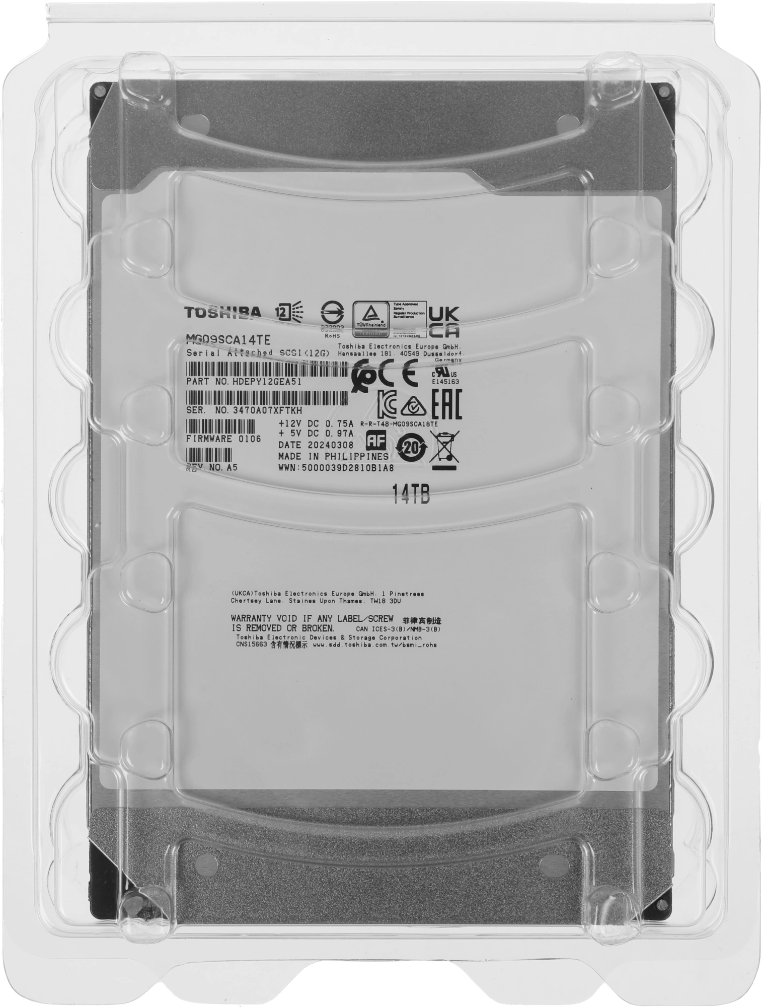 Жесткий диск Toshiba SAS 3.0 14TB MG09SCA14TE Server Enterprise Capacity (7200rpm) 512Mb 3.5