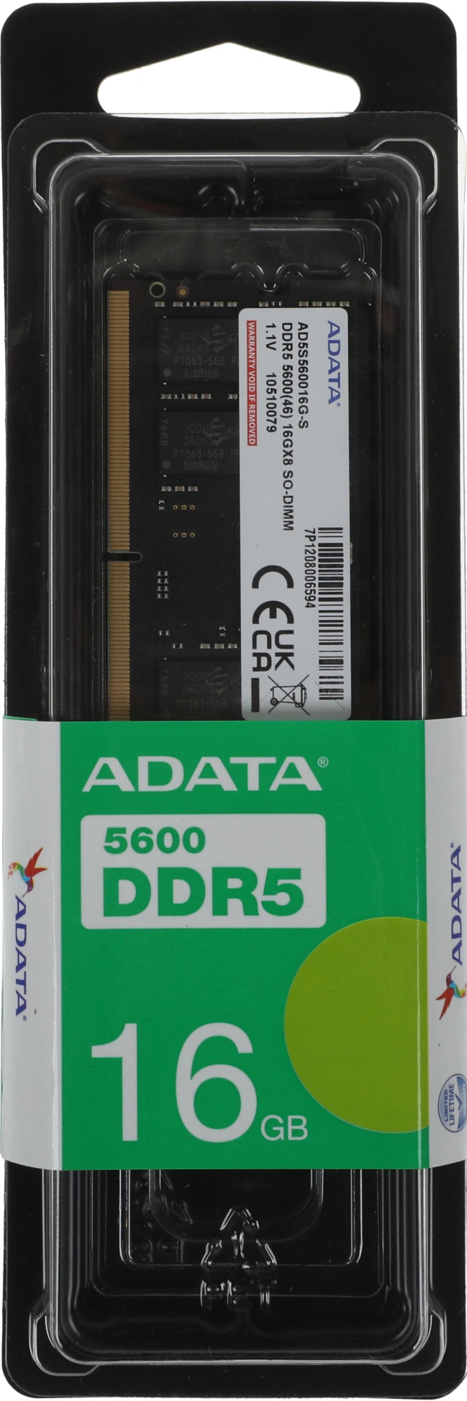 Память DDR5 16GB 5600MHz A-Data AD5S560016G-S RTL PC5-44800 CL46 SO-DIMM 262-pin 1.1В single rank Ret