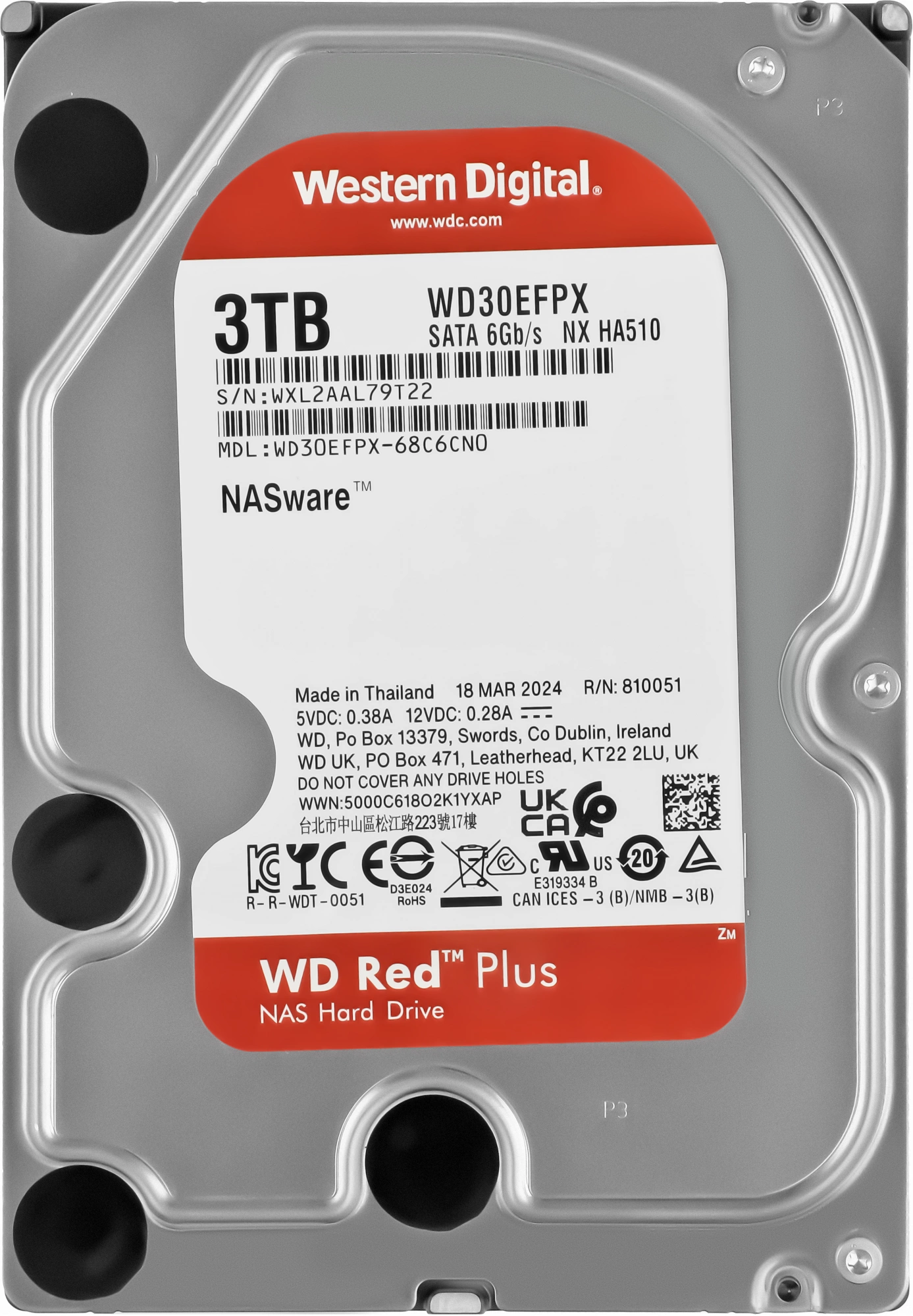 Жесткий диск WD SATA-III 3TB WD30EFPX NAS Red Plus (5400rpm) 256Mb 3.5