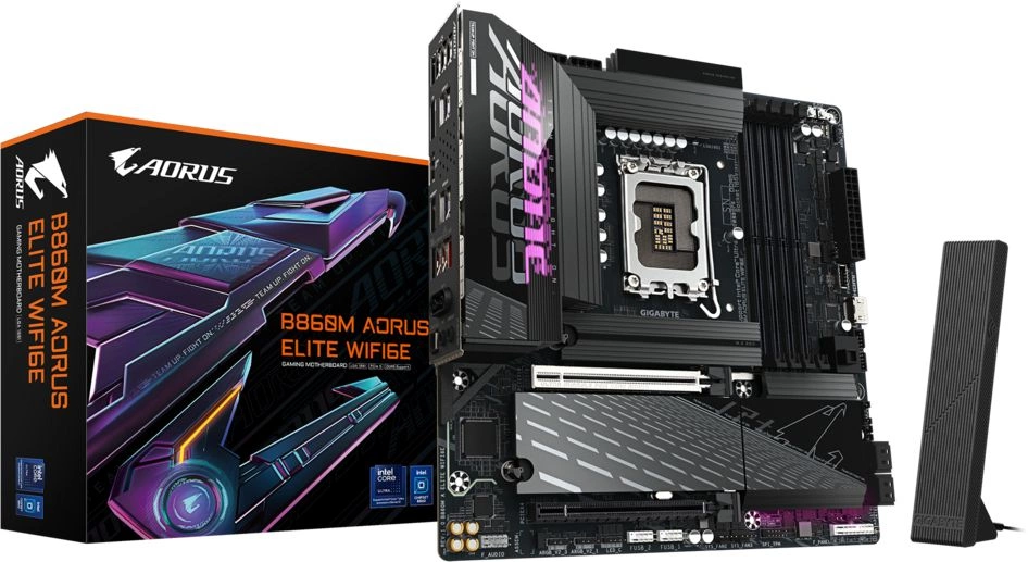 Материнская плата Gigabyte B860M AORUS ELITE WIFI6E Soc-1851 Intel B860 4xDDR5 mATX AC`97 8ch(7.1) 2.5Gg RAID+HDMI+DP