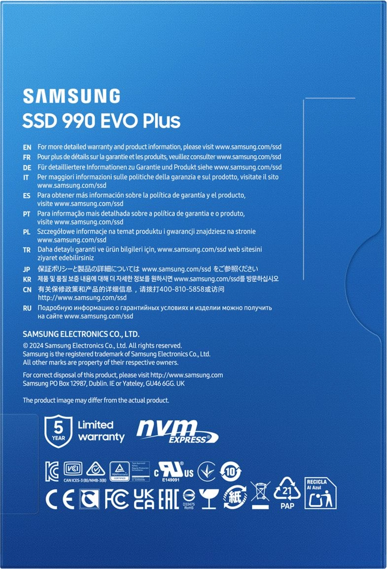 Накопитель SSD Samsung PCIe 4.0 x4 2TB MZ-V9S2T0BW 990 EVO Plus M.2 2280