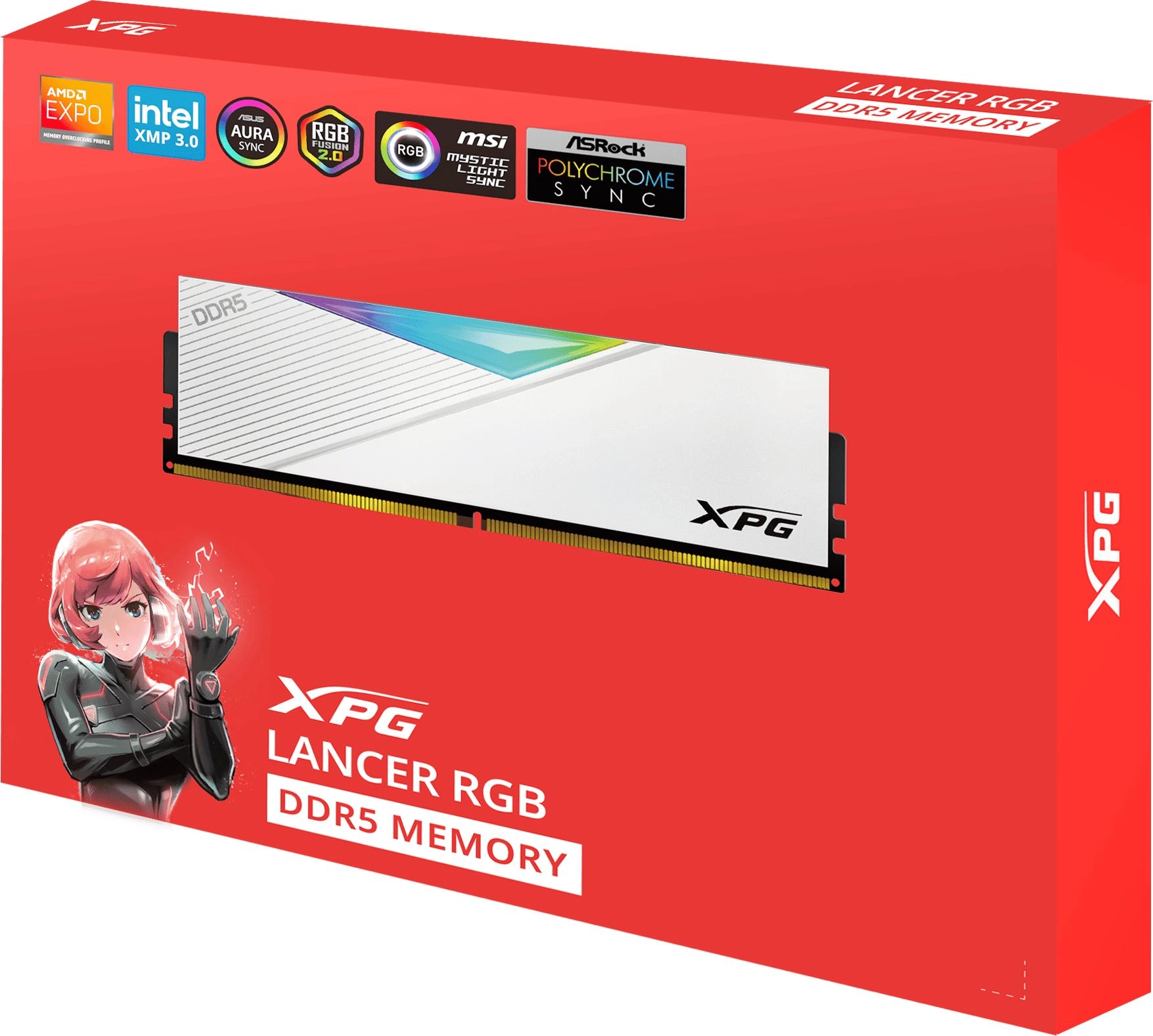 Память DDR5 2x16GB 7200MHz A-Data AX5U7200C3416G-DCLARWH XPG Lancer RGB RTL Gaming PC5-57600 CL34 DIMM 288-pin 1.4В kit dual rank с радиатором Ret
