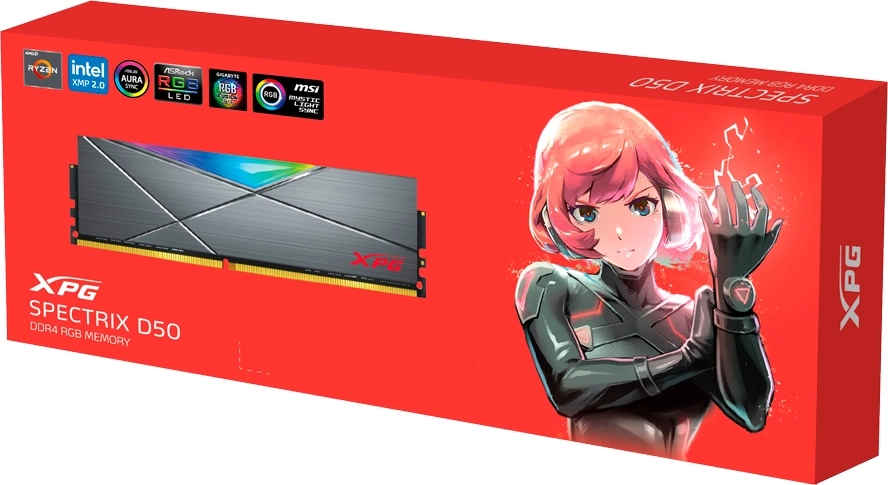 Память DDR4 32GB 3200MHz A-Data AX4U320032G16A-ST50 XPG Spectrix D50 RGB RTL Gaming PC4-25600 CL16 DIMM 288-pin 1.35В single rank с радиатором Ret