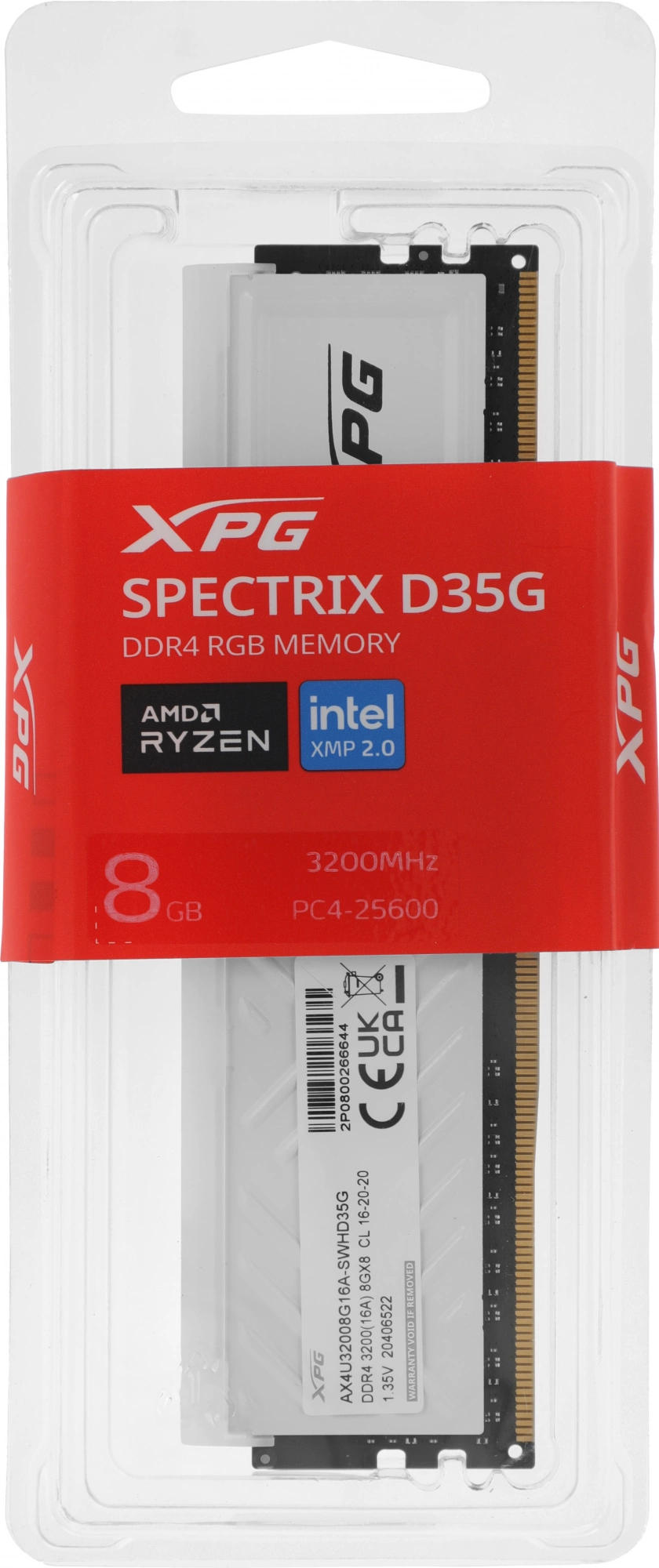 Память DDR4 8GB 3200MHz A-Data AX4U32008G16A-SWHD35G XPG Spectrix D35G RGB RTL Gaming PC4-25600 CL16 DIMM 288-pin 1.35В single rank с радиатором Ret