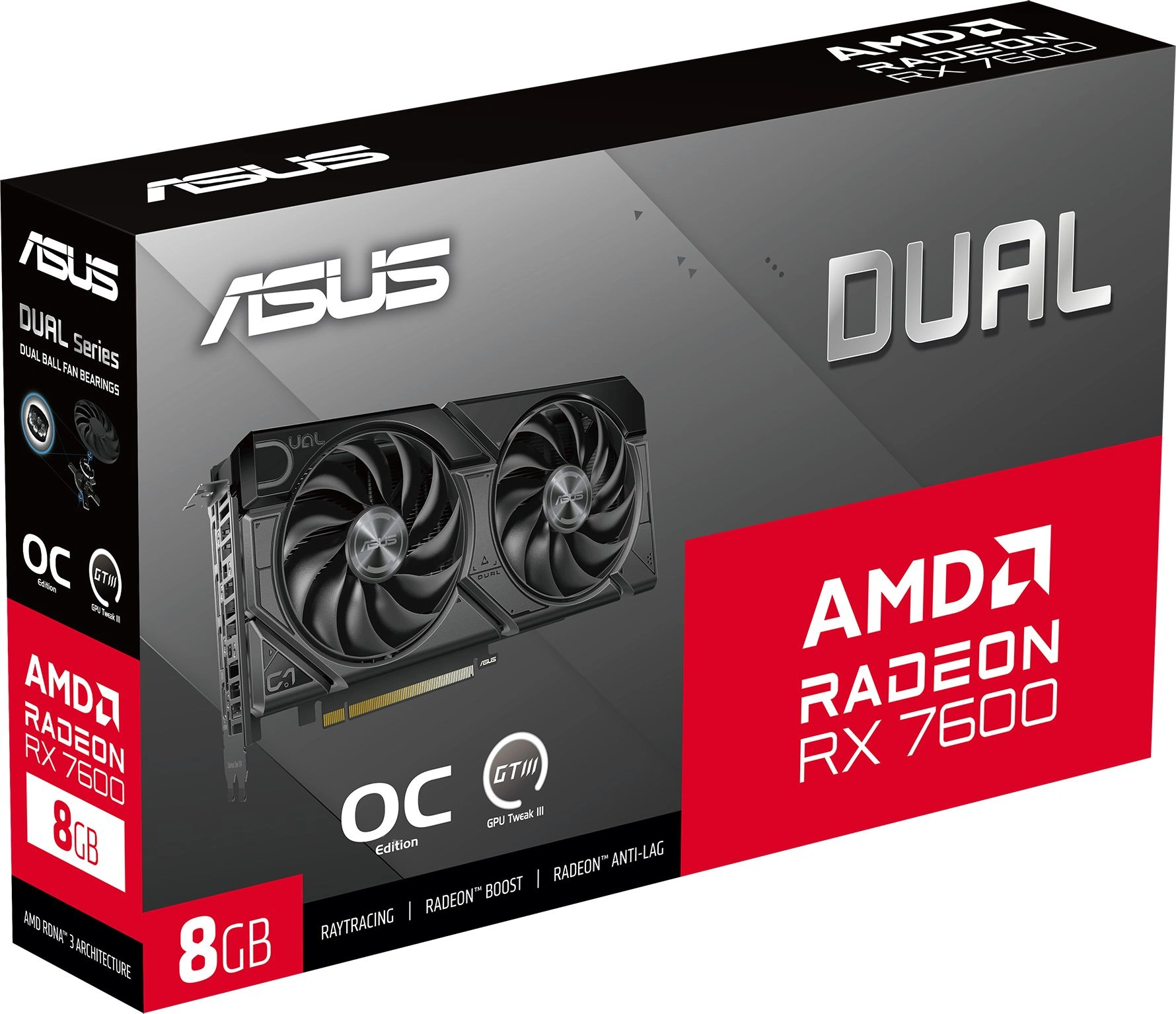 Видеокарта Asus PCI-E 4.0 DUAL-RX7600-O8G-EVO AMD Radeon RX 7600 8Gb 128bit GDDR6 2280/18000 HDMIx1 DPx3 HDCP Ret