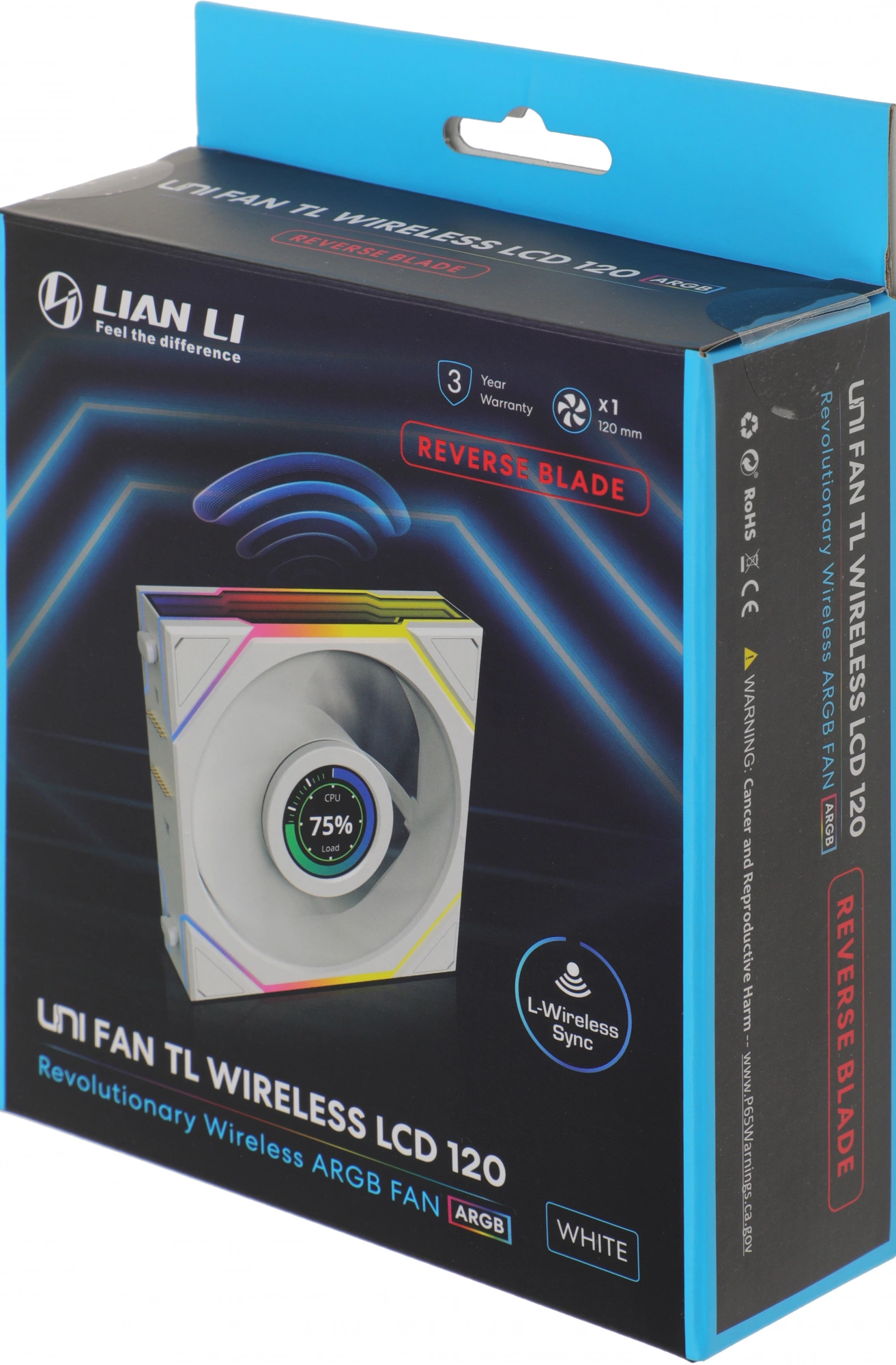 Вентилятор для корпуса Lian-Li Uni Fan TL Wireless LCD 120 LCD Reverse ARGB 120х124x28 белый 4-pin 31дБ (G99.12RTLLCD1W1W.R0) Ret
