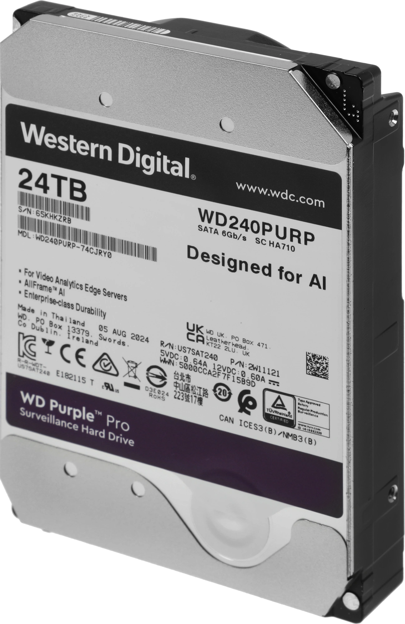 Жесткий диск WD SATA-III 24TB WD240PURP Surveillance Purple Pro (7200rpm) 512Mb 3.5