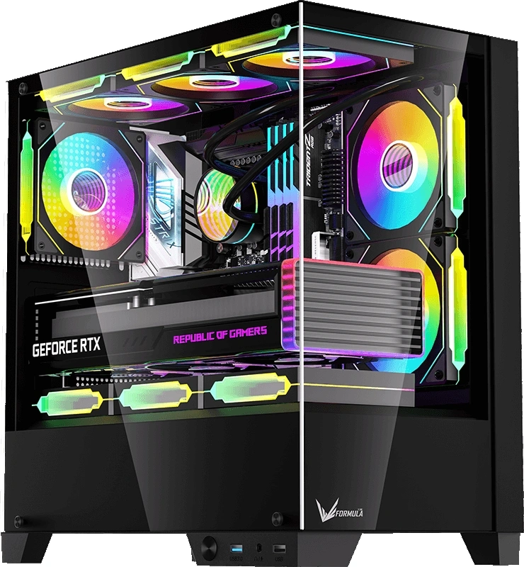 Корпус Formula Crystal Z1M Plus FR черный без БП mATX 6x120mm 1xUSB3.0 audio bott PSU