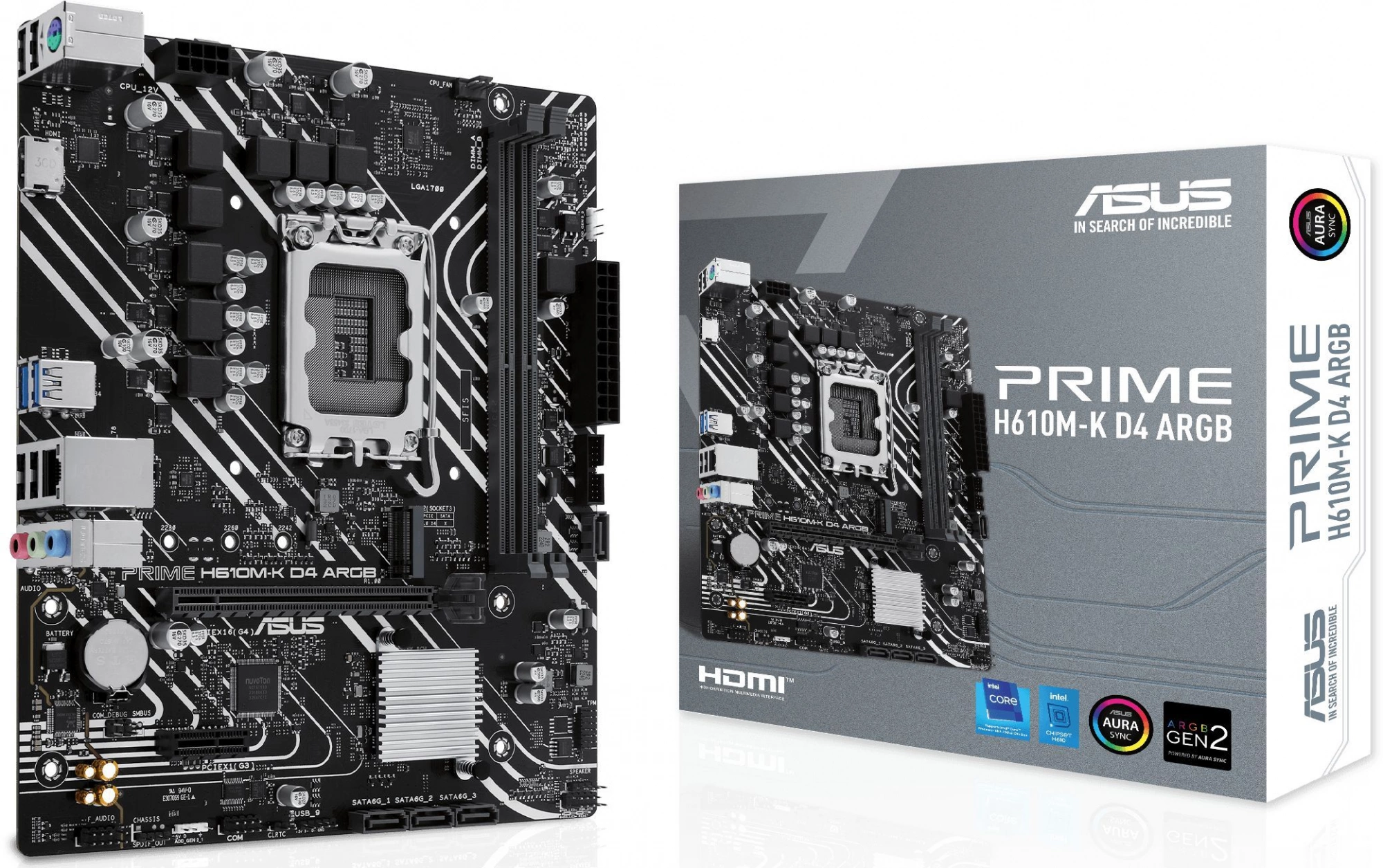Материнская плата Asus PRIME H610M-K D4 ARGB Soc-1700 Intel H610 2xDDR4 mATX AC`97 8ch(7.1) GbLAN+HDMI