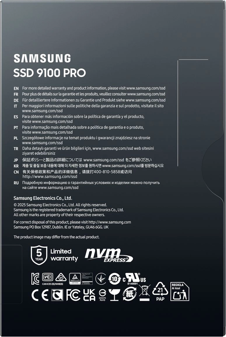 Накопитель SSD Samsung PCIe 5.0 x4 1TB MZ-VAP1T0BW 9100 PRO M.2 2280