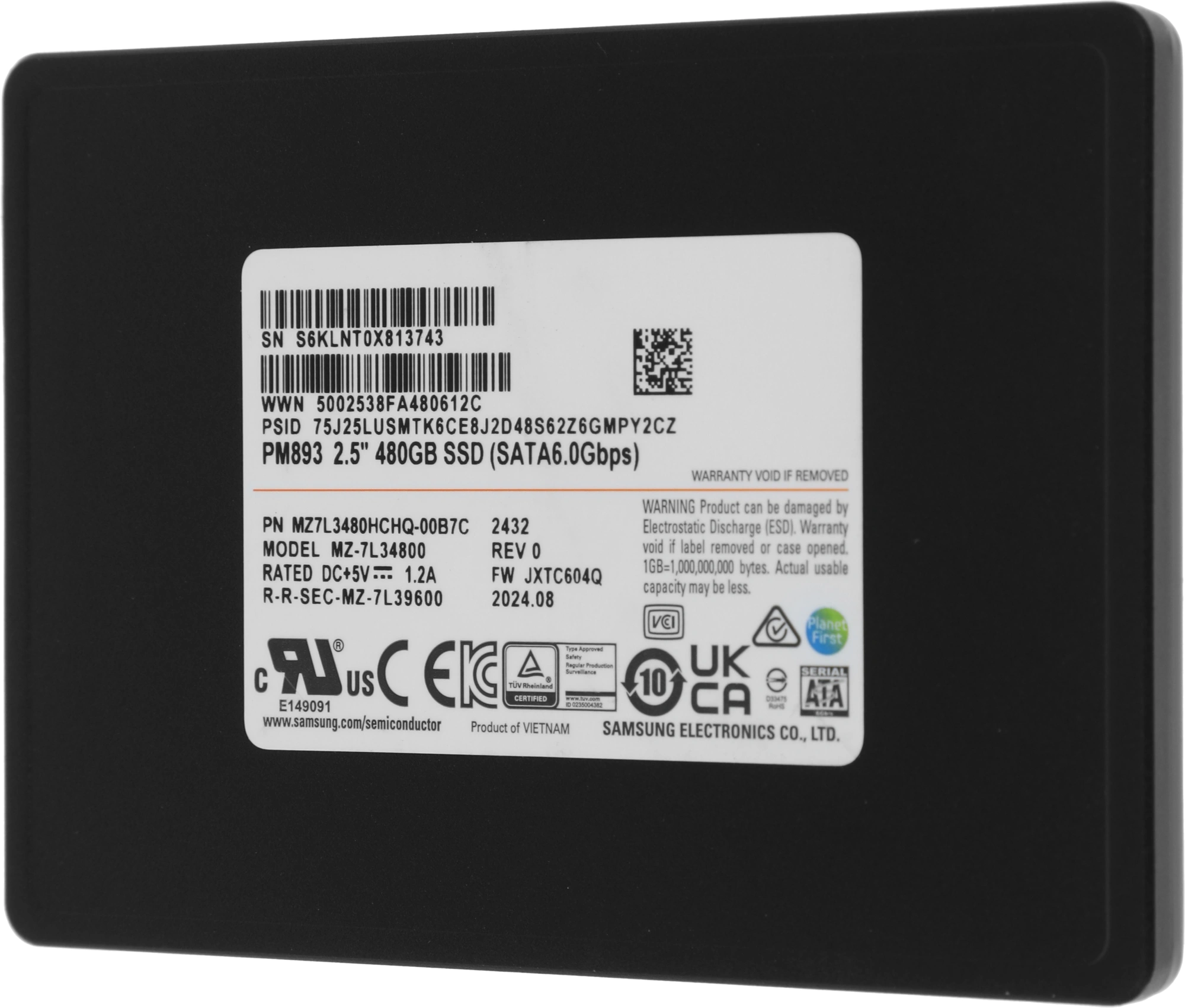 Накопитель SSD Samsung SATA-III 480GB MZ7L3480HCHQ-00B7C PM893 2.5